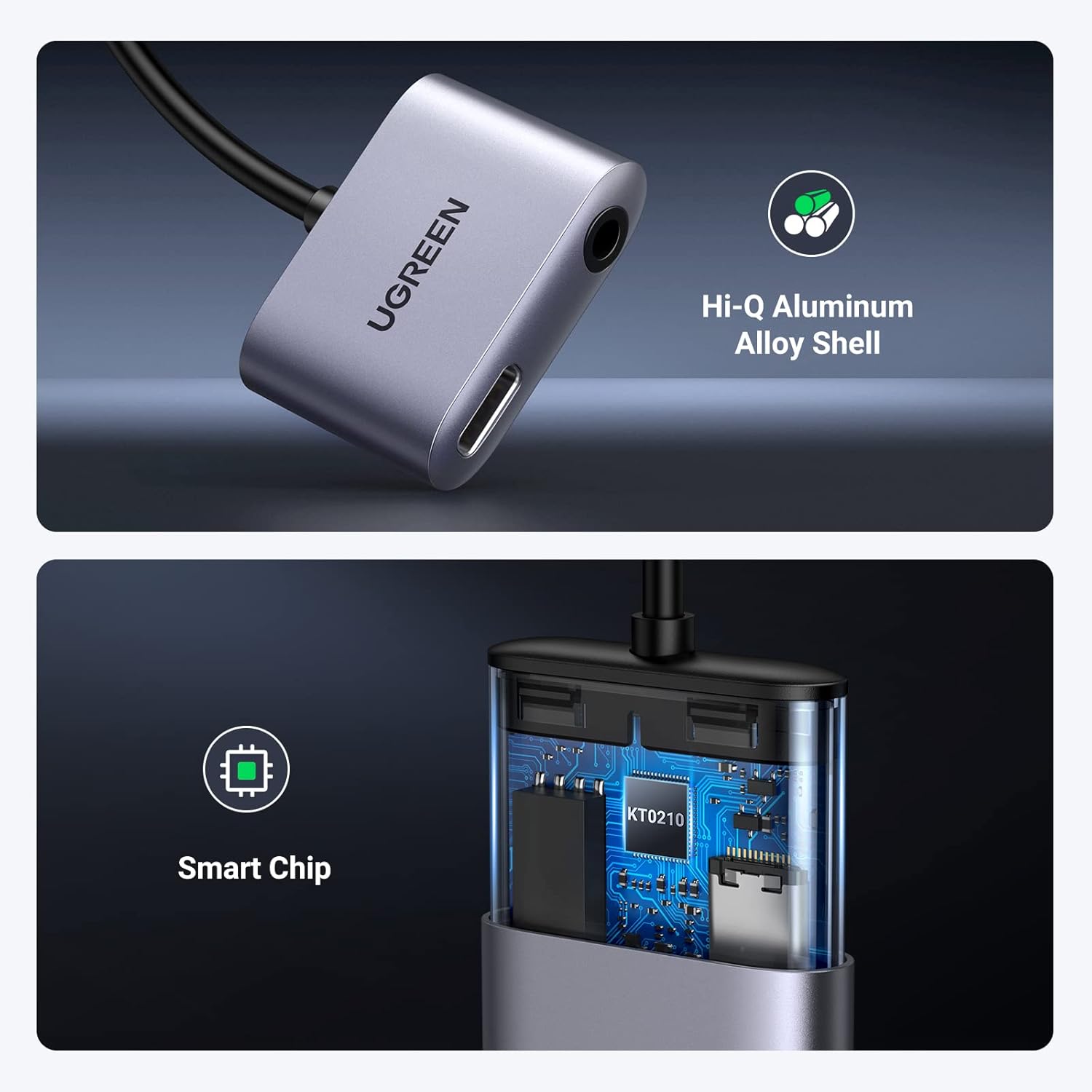 UGREEN USB-C to 3.5mm Adapter with DAC, PD 60W Fast Charging Support  Character Count: 70
