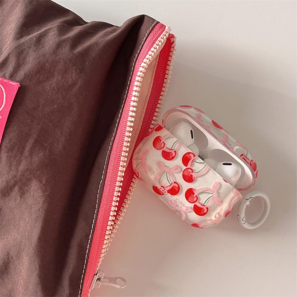 Cute Cherry Bow AirPods Pro 3 Case with Cleaner Kit Keychain Cover