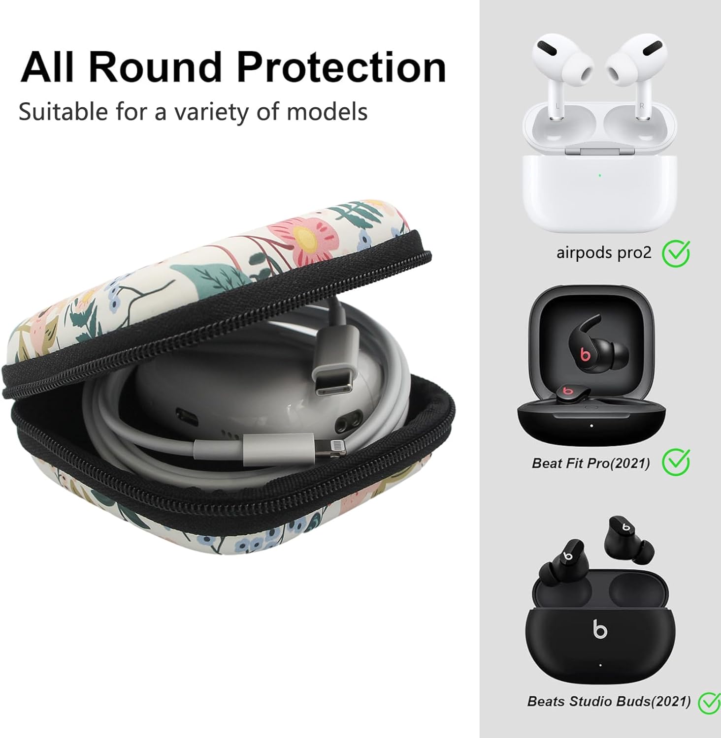 Flower Earbud Case Hard EVA Shockproof Bag for AirPods & Galaxy Buds