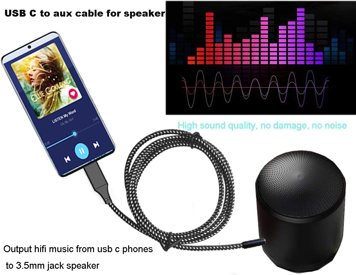 USB C to 3.5mm Aux Cable for iPhone 15 Samsung S21 S20 Car Stereo