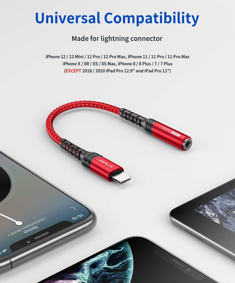 JSAUX Lightning to 3.5mm Headphone Jack Adapter for iPhone MFi