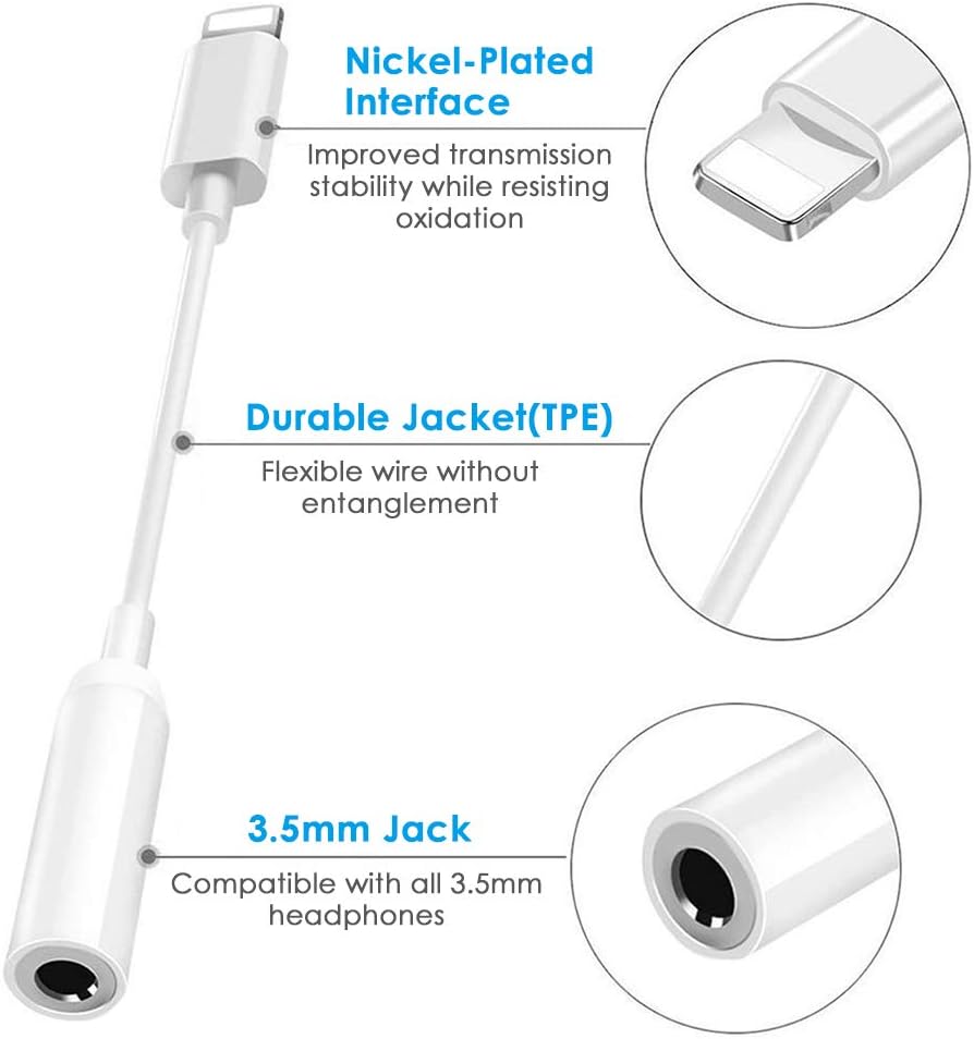 Lightning to 3.5mm Headphone Adapter 2 Pack MFi Certified iPhone Aux Dongle