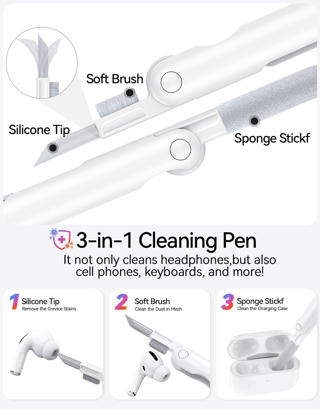 4 Pairs Silicone Ear Tips for AirPods Pro 1/2 with Cleaning Kit White