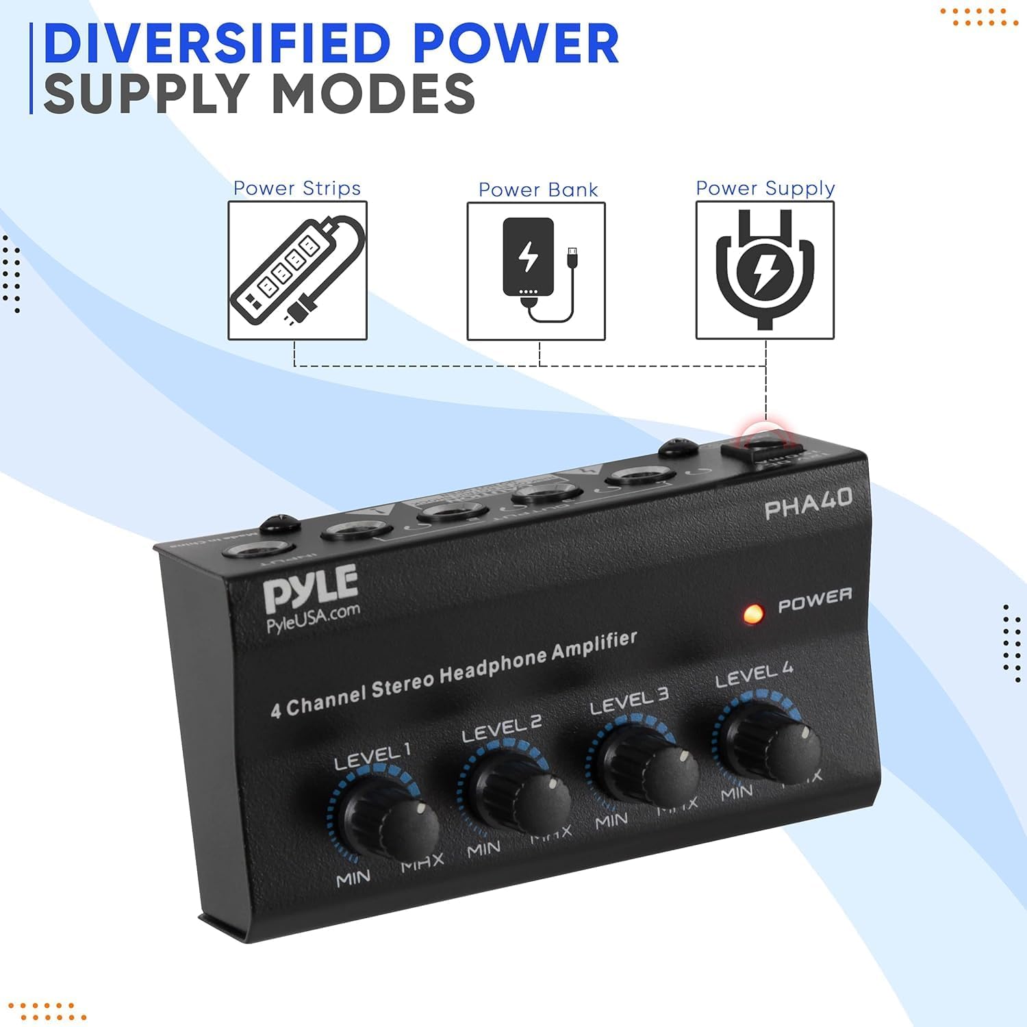 Pyle 4-Channel Headphone Amplifier Portable Stereo Splitter Amp Studio