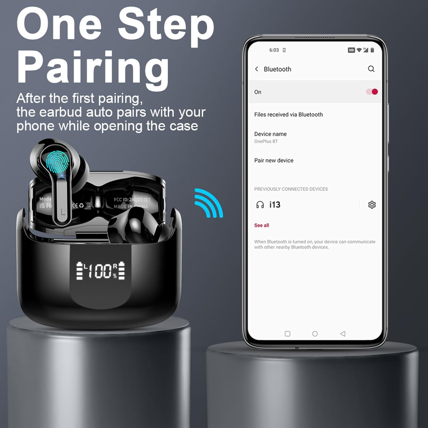 Bluetooth 5.4 Wireless Earbuds, 6D Stereo, 50H Playtime, ENC Mics