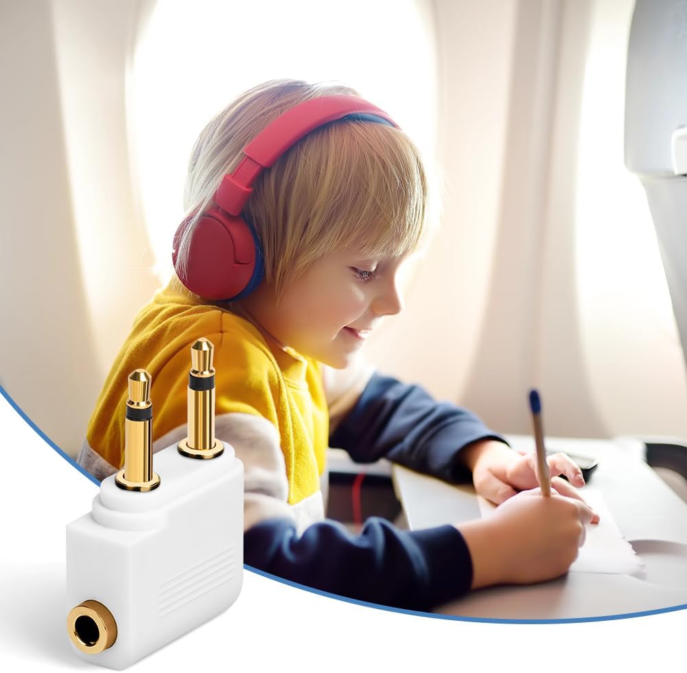 Airplane Headphone Adapter 5 Pack, Gold Plated 3.5mm Stereo Jack