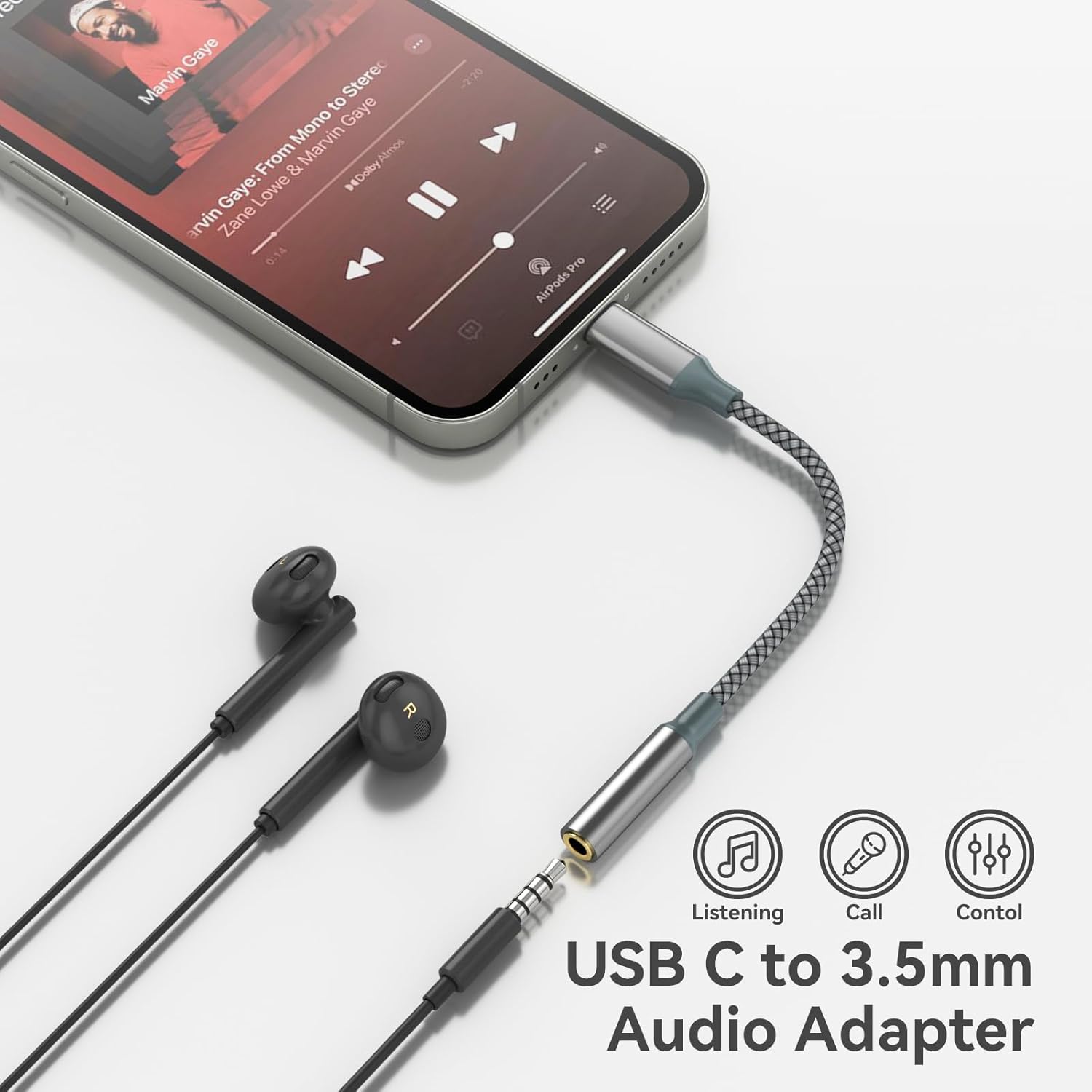 USB C to Aux Adapter Cable 3.5mm Jack for iPhone/Samsung (2 Pack)