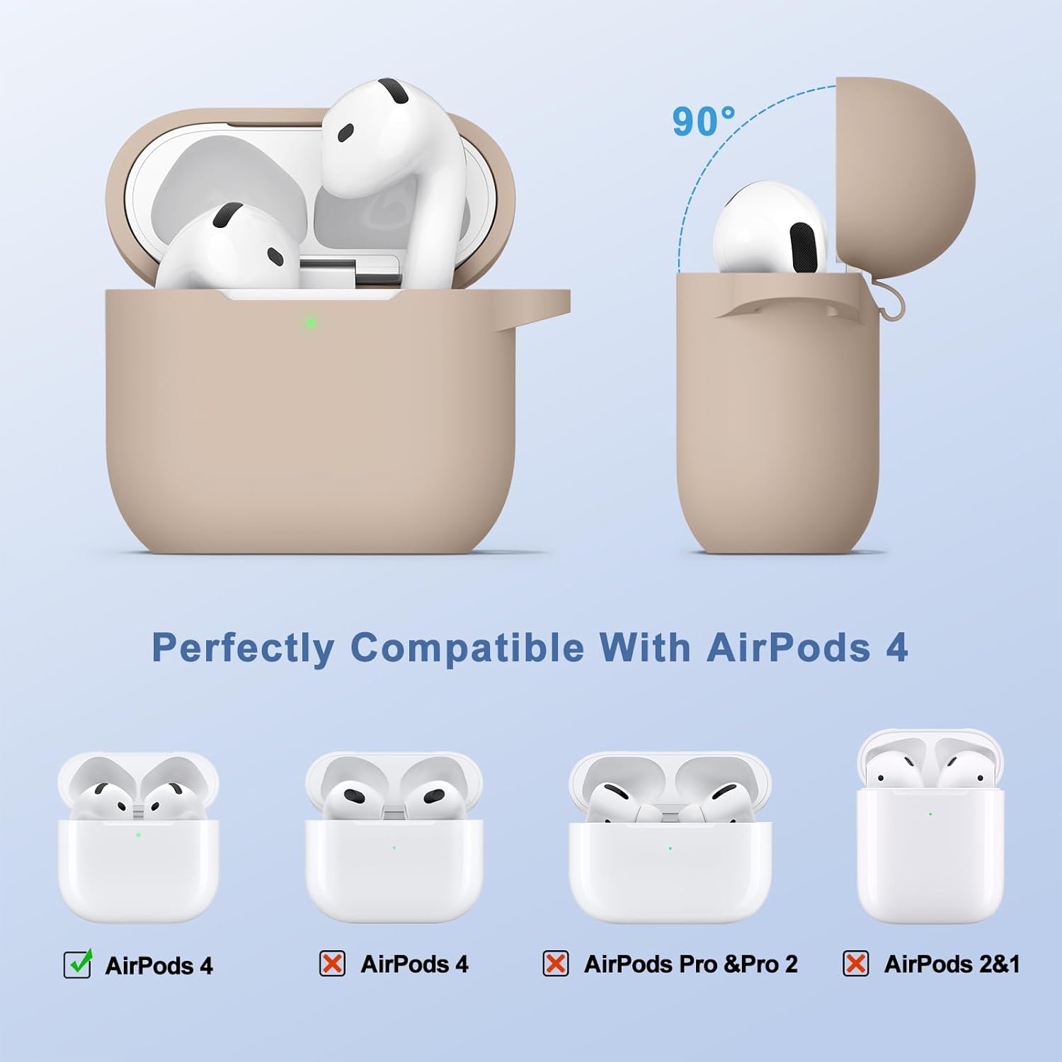 AirPods 4 Silicone Case 2024 with Carabiner Soft Protective Cover Milk Tea