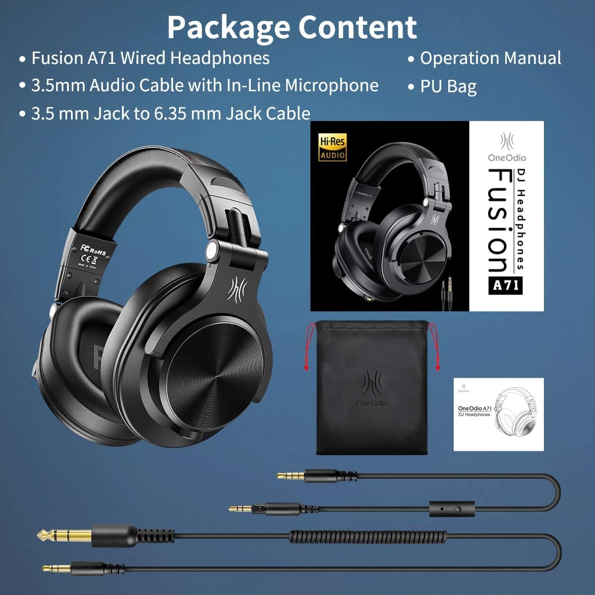 Foldable Studio Monitoring Headphones with HiFi Stereo Audio