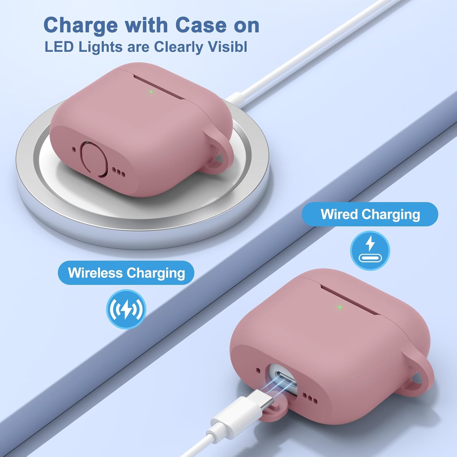 Wanme Protective Case for AirPods 4, Silicone Cover with Carabiner