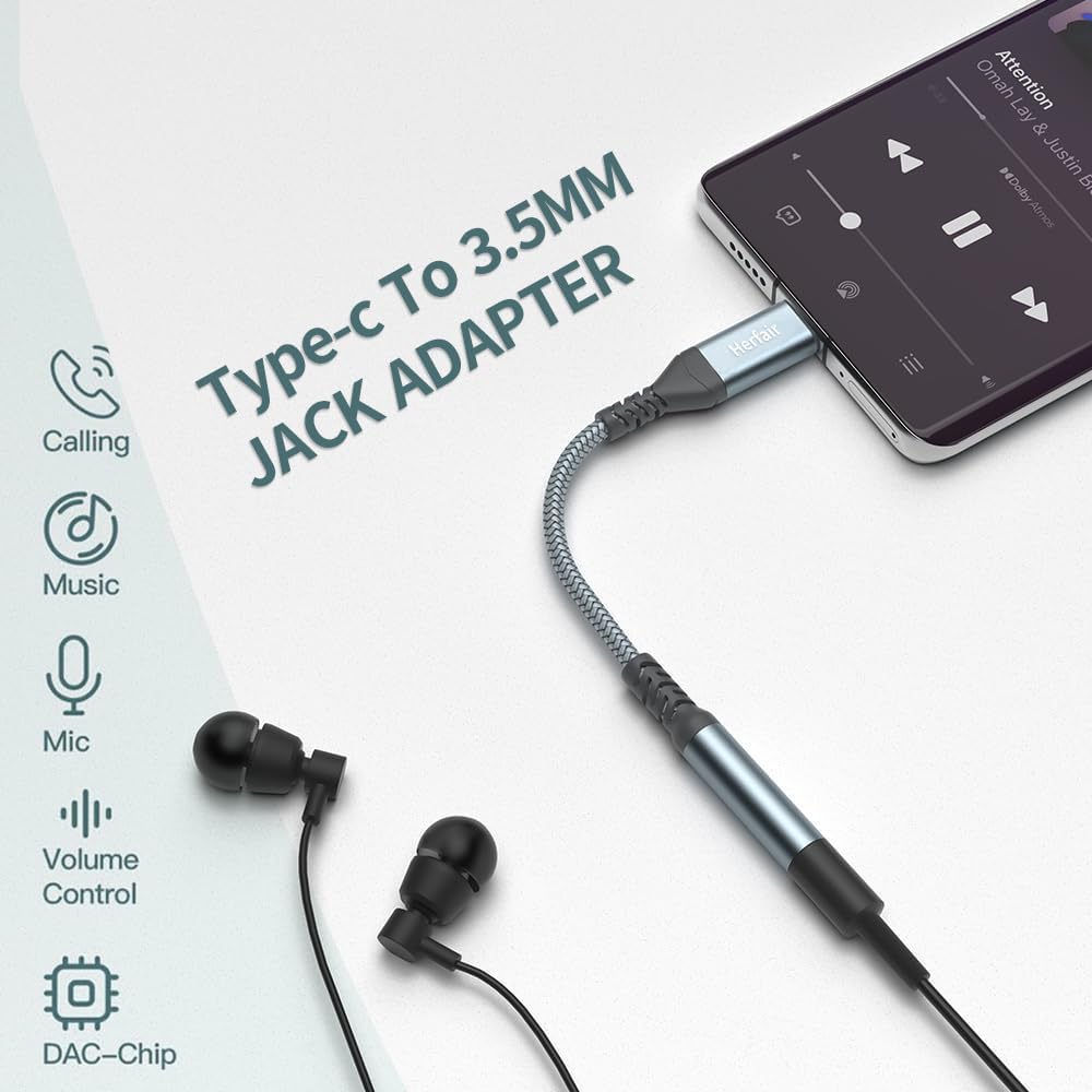 USB C to 3.5mm Aux Adapter Cable for iPhone Samsung Huawei Audio