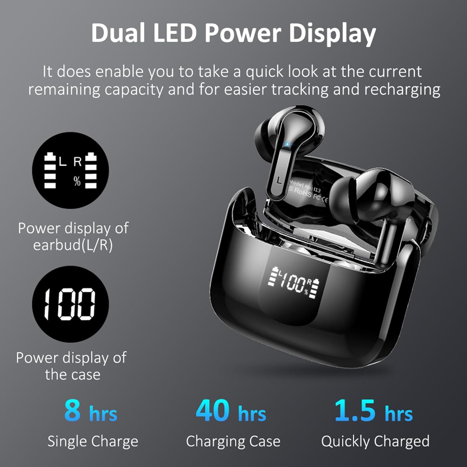 Bluetooth 5.4 Wireless Earbuds, 6D Stereo, 50H Playtime, ENC Mics