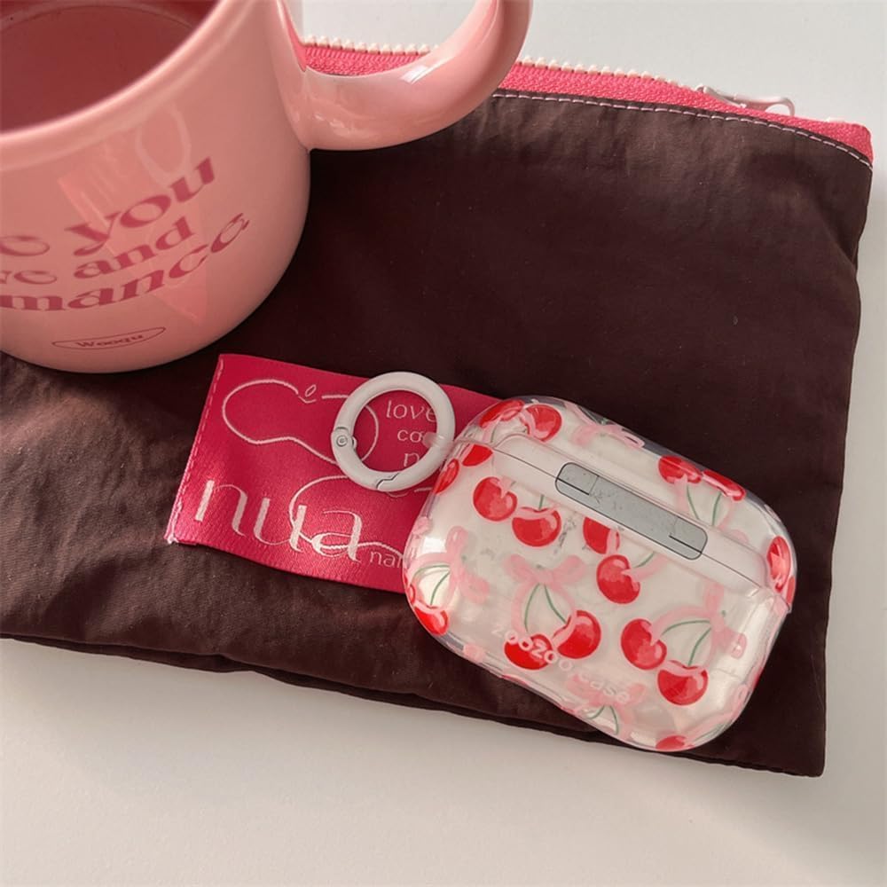 Cute Cherry Bow AirPods Pro 3 Case with Cleaner Kit Keychain Cover
