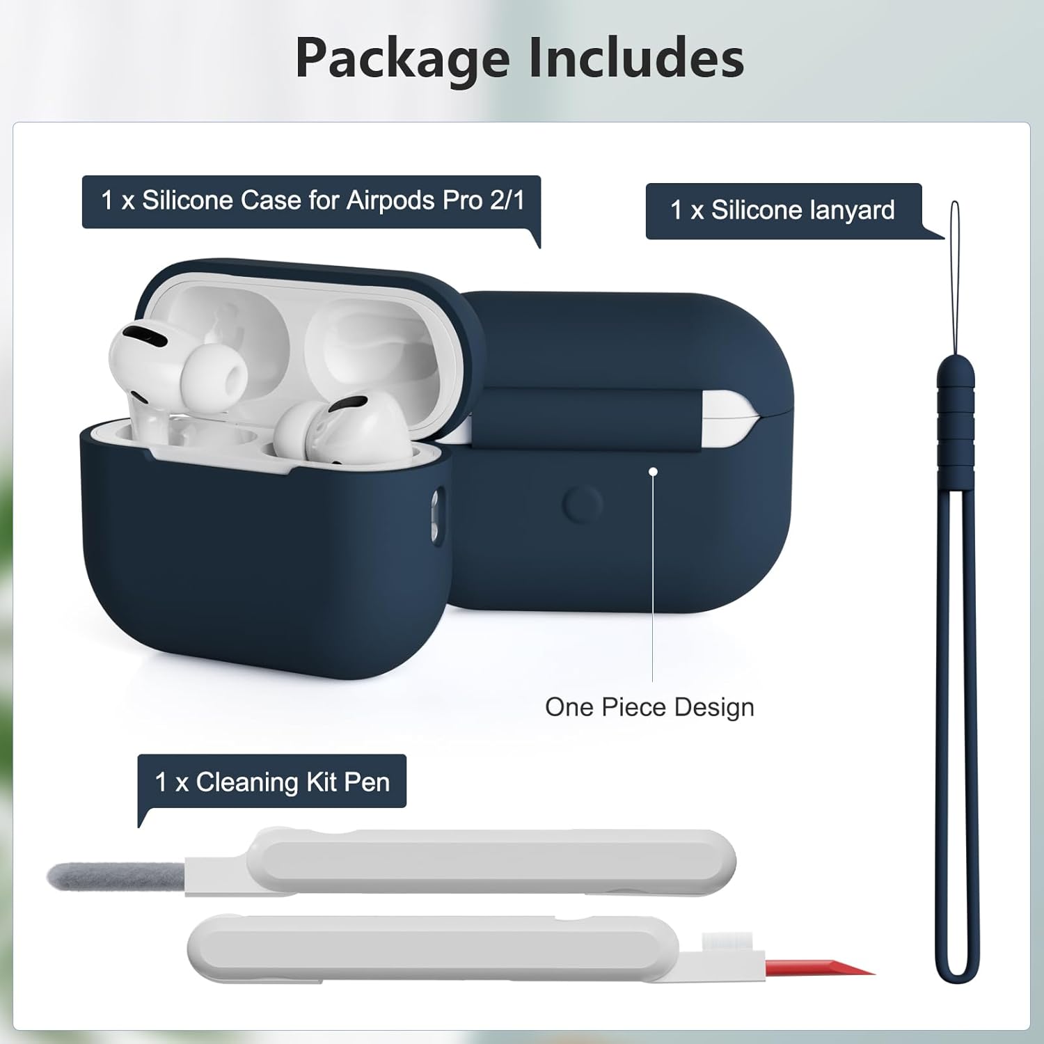 AirPods Pro 2 Case Cover, Soft Silicone Shockproof Case Midnight Blue