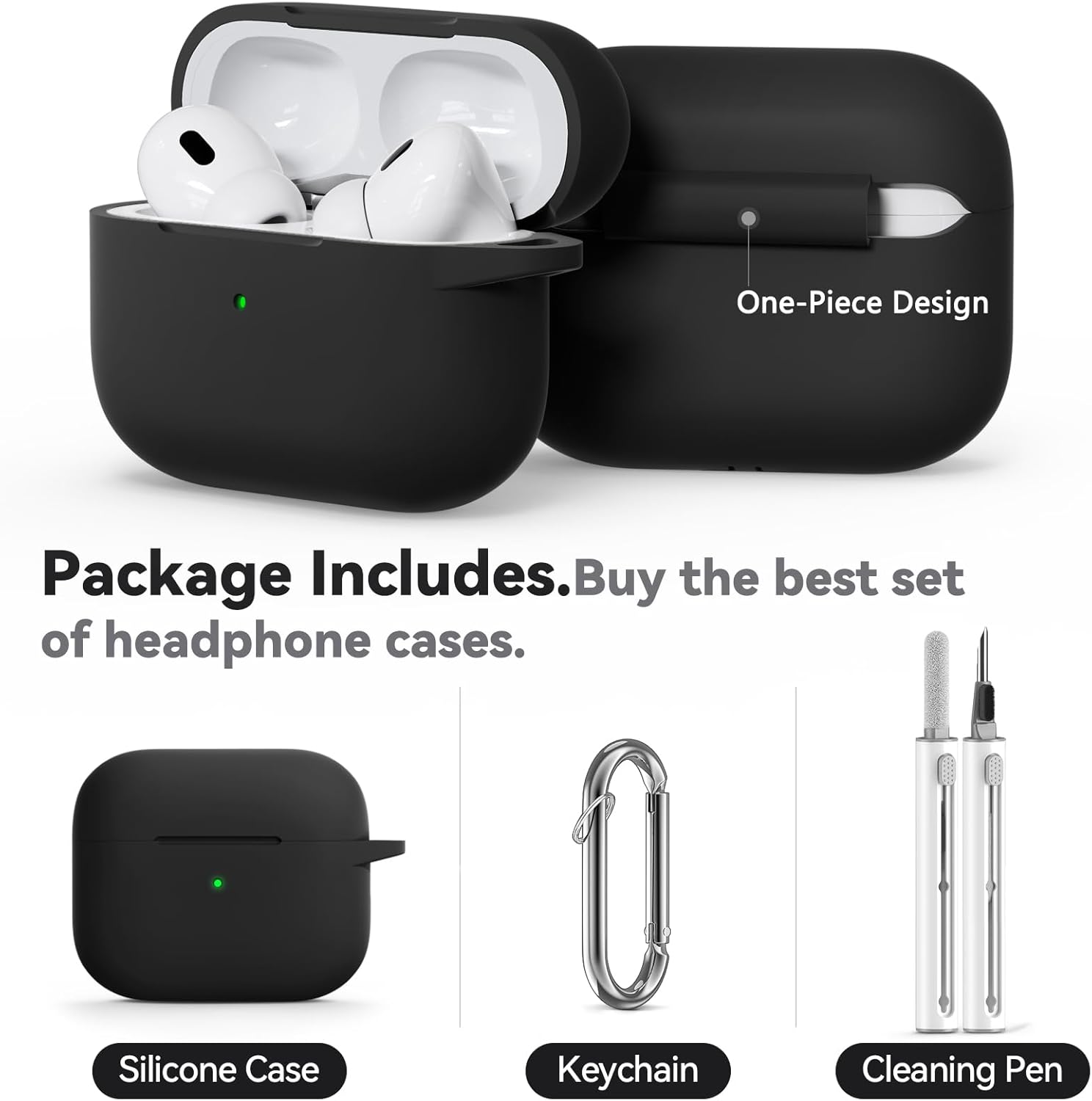 Inesore AirPods Pro 3 Case Cover with Cleaning Kit, Silicone Black