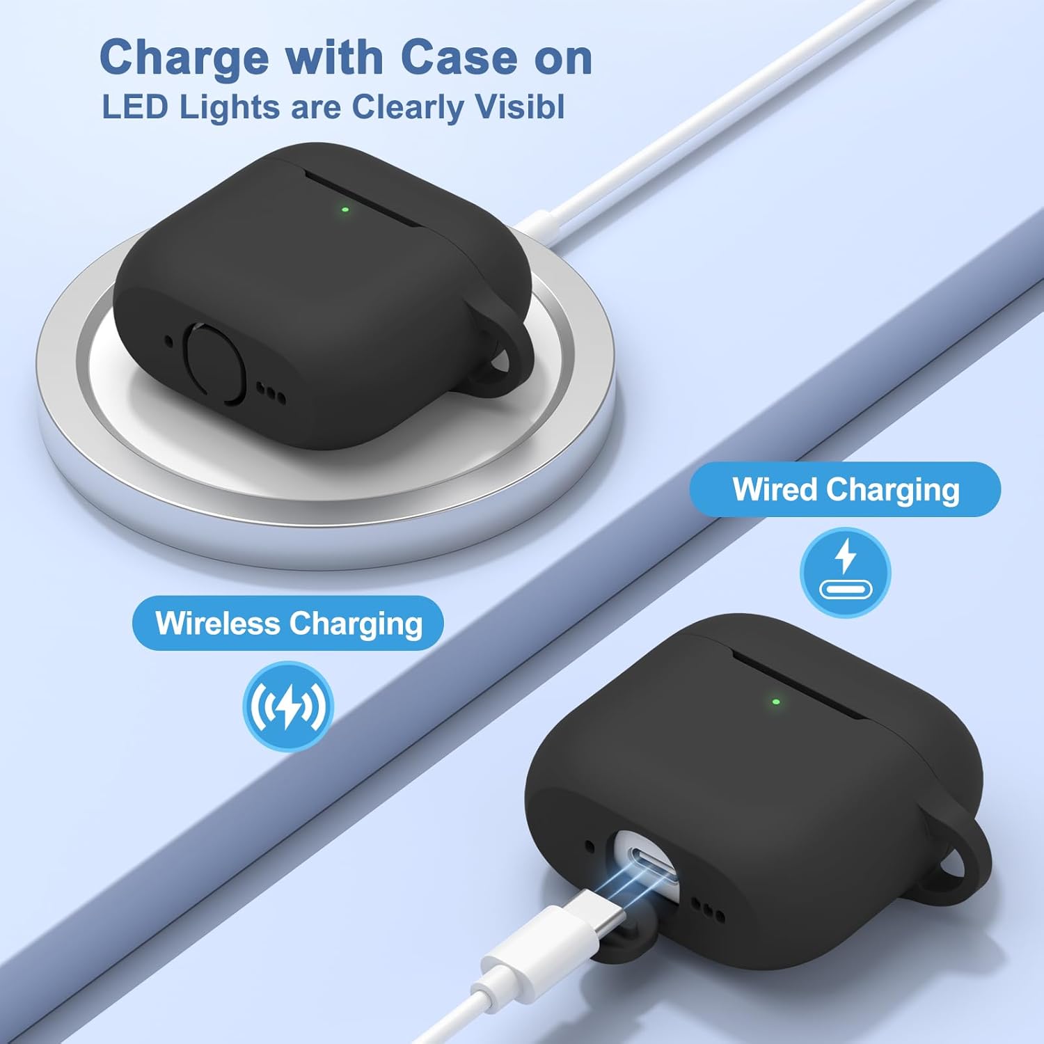 Silicone Case for AirPods 4 (2024) with Carabiner & Cleaner Pen Black