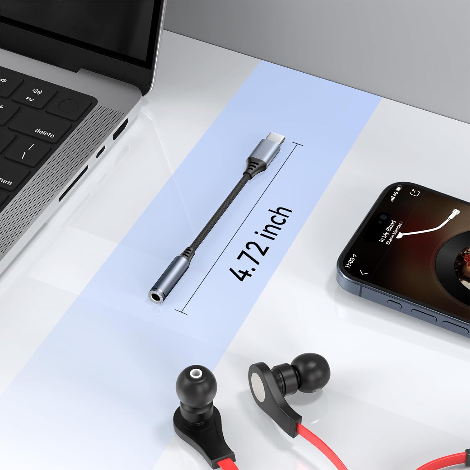 USB C to 3.5mm Headphone Adapter, Hi-Res DAC Audio Dongle Gray