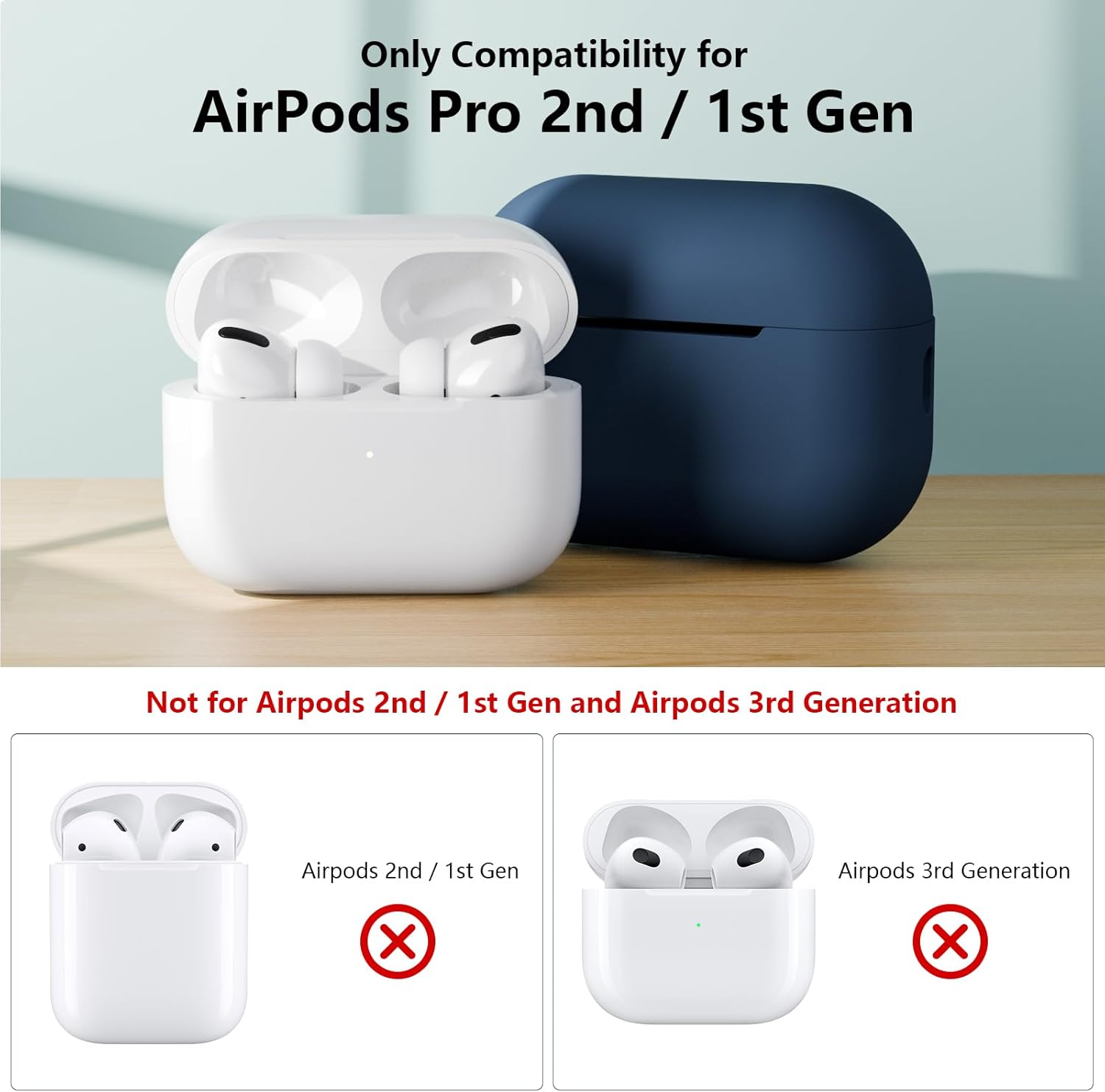 AirPods Pro 2 Case Cover, Soft Silicone Shockproof Case Midnight Blue
