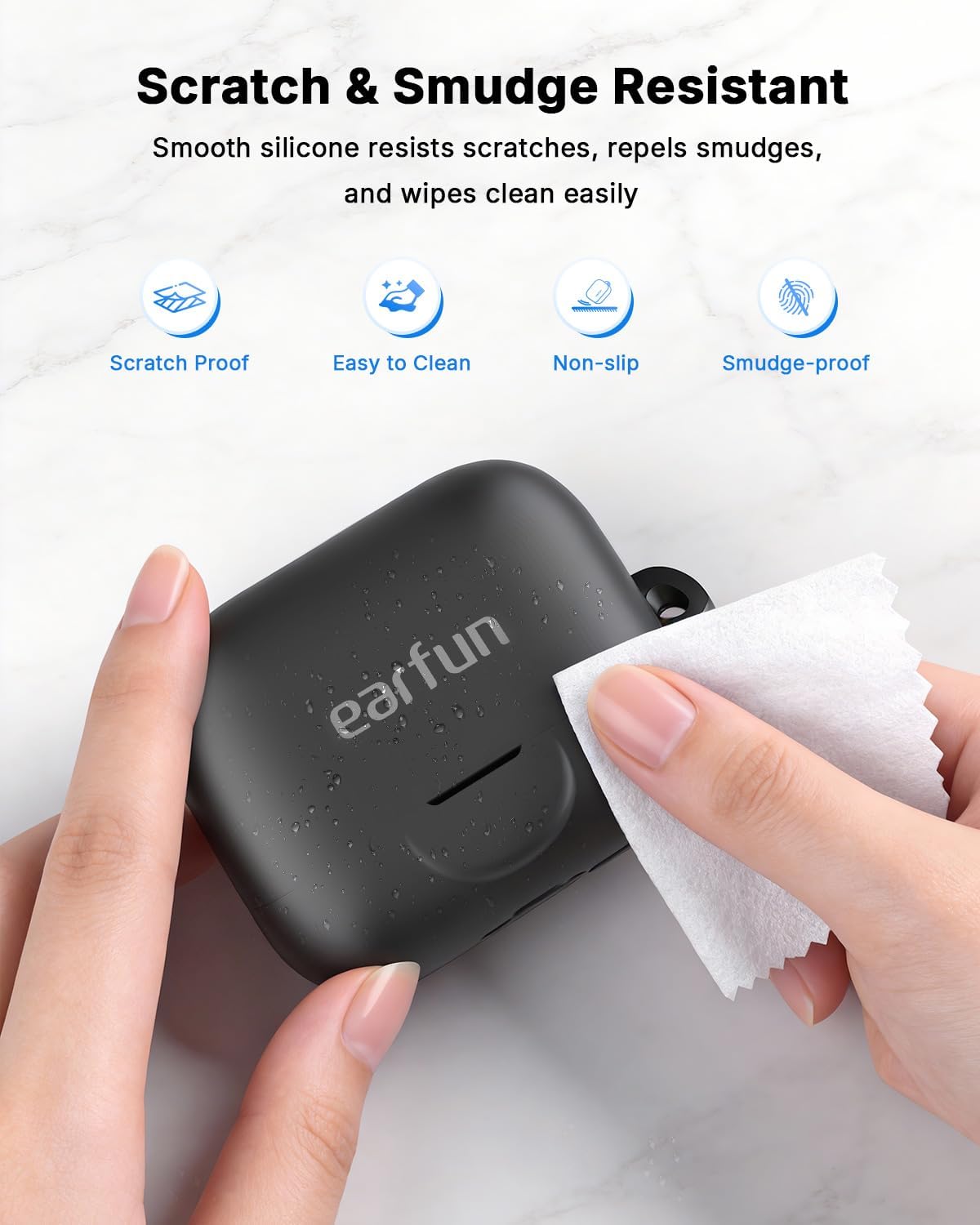 EarFun Pro 4+ Silicone Case with Carabiner & USB-C Dust Plug Black