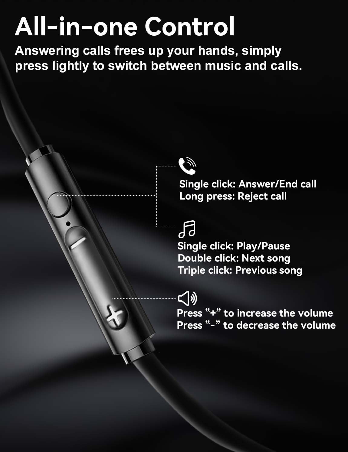 USB-C Wired Earbuds for iPhone 17/16/15 Pro Max, Type-C Headphones