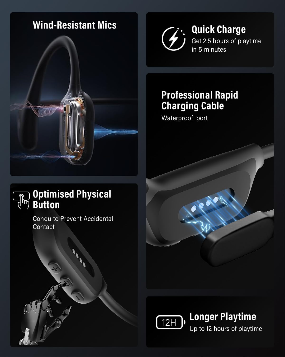 Bone Conduction Headphones | IPX8, 8GB MP3, Bluetooth 6.0, 12H Playtime