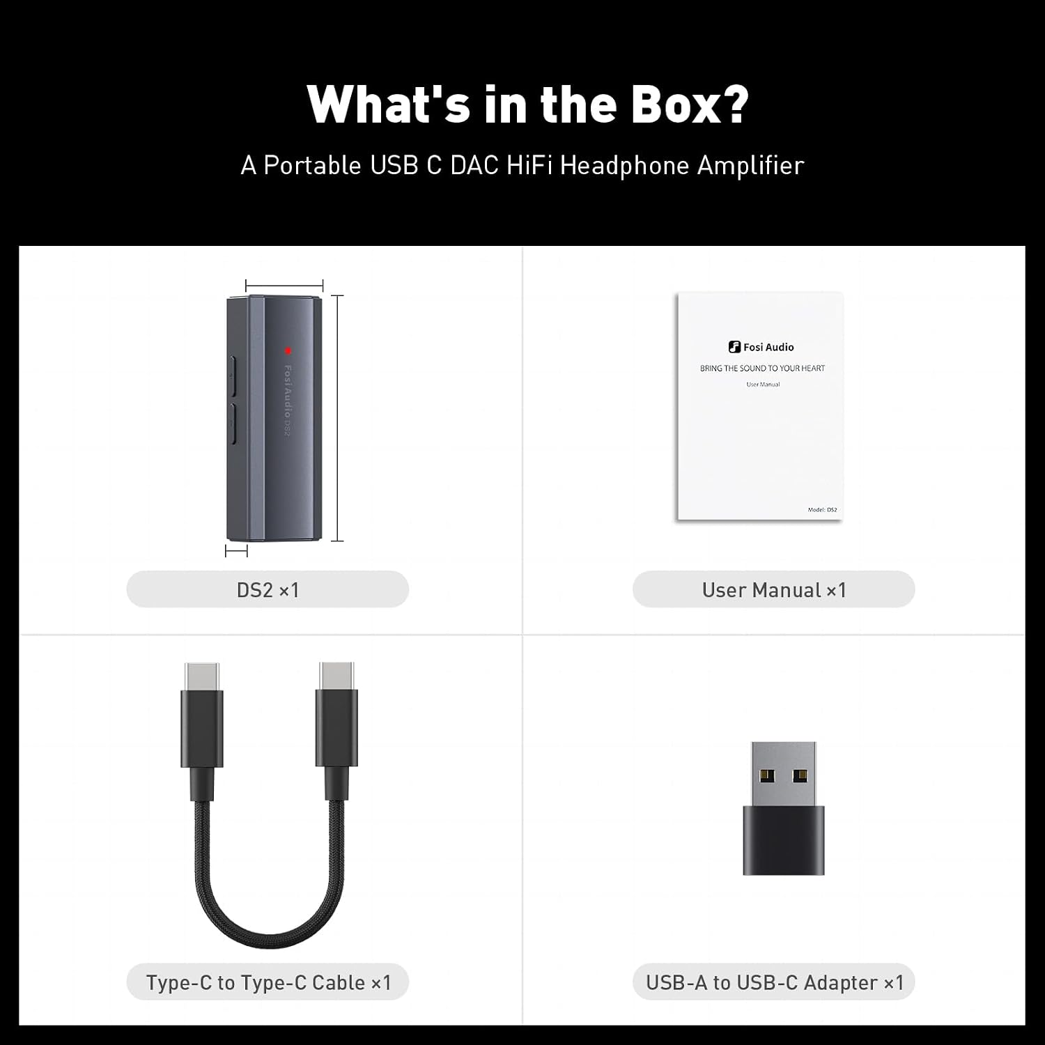 Fosi Audio DS2 USB-C DAC Headphone Amp 3.5mm 4.4mm DSD256