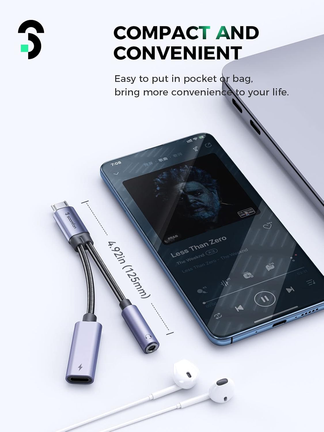 SOOMFON USB-C to 3.5mm Adapter with PD 60W Fast Charging Cable