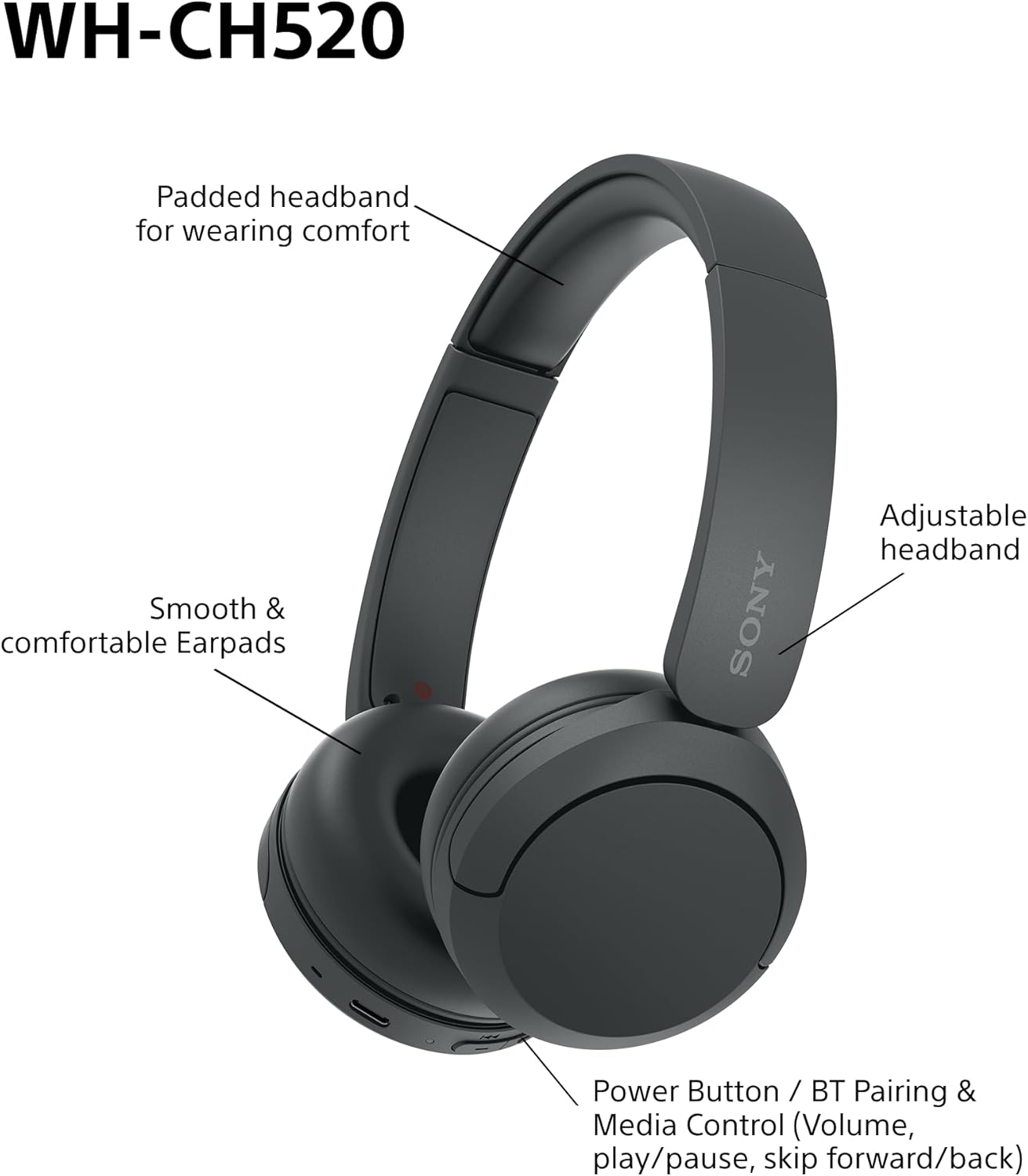 Wireless On-Ear Headphones with 50H Playtime, Custom EQ, Clear Call Quality, Black