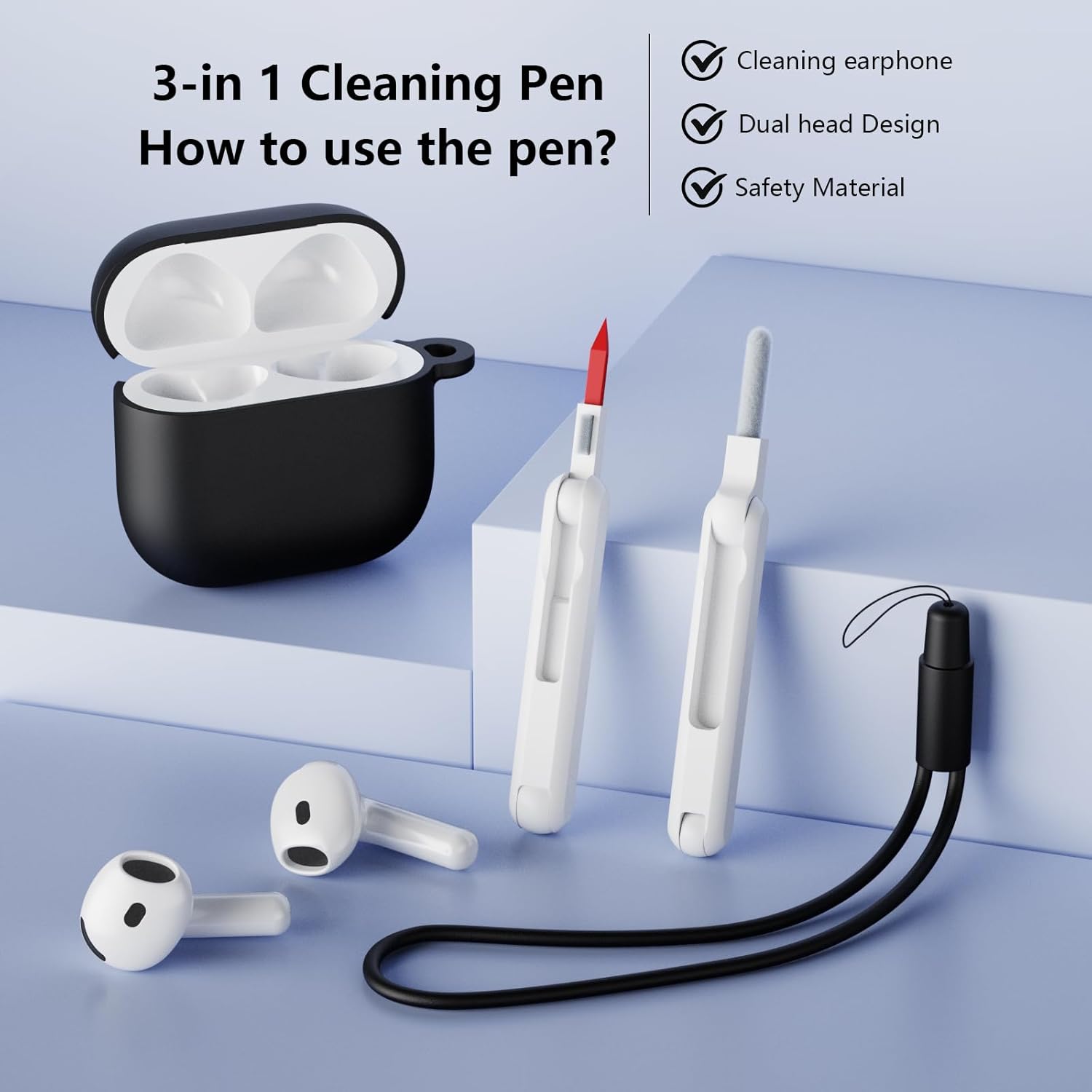 AirPods 4 Case Cover with Cleaner Kit, Soft Silicone Shockproof Black Case