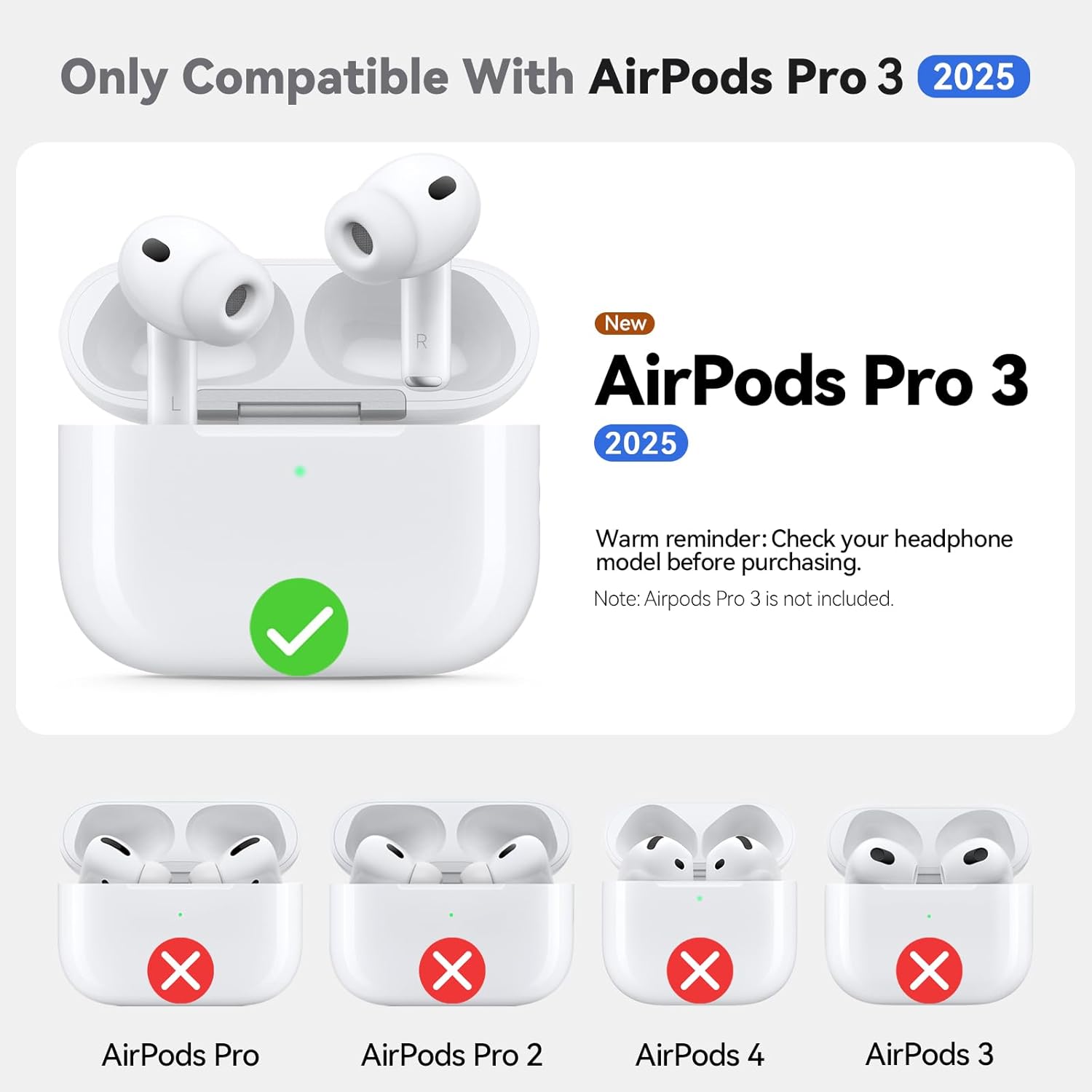 Inesore AirPods Pro 3 Case Cover with Cleaning Kit, Silicone Black