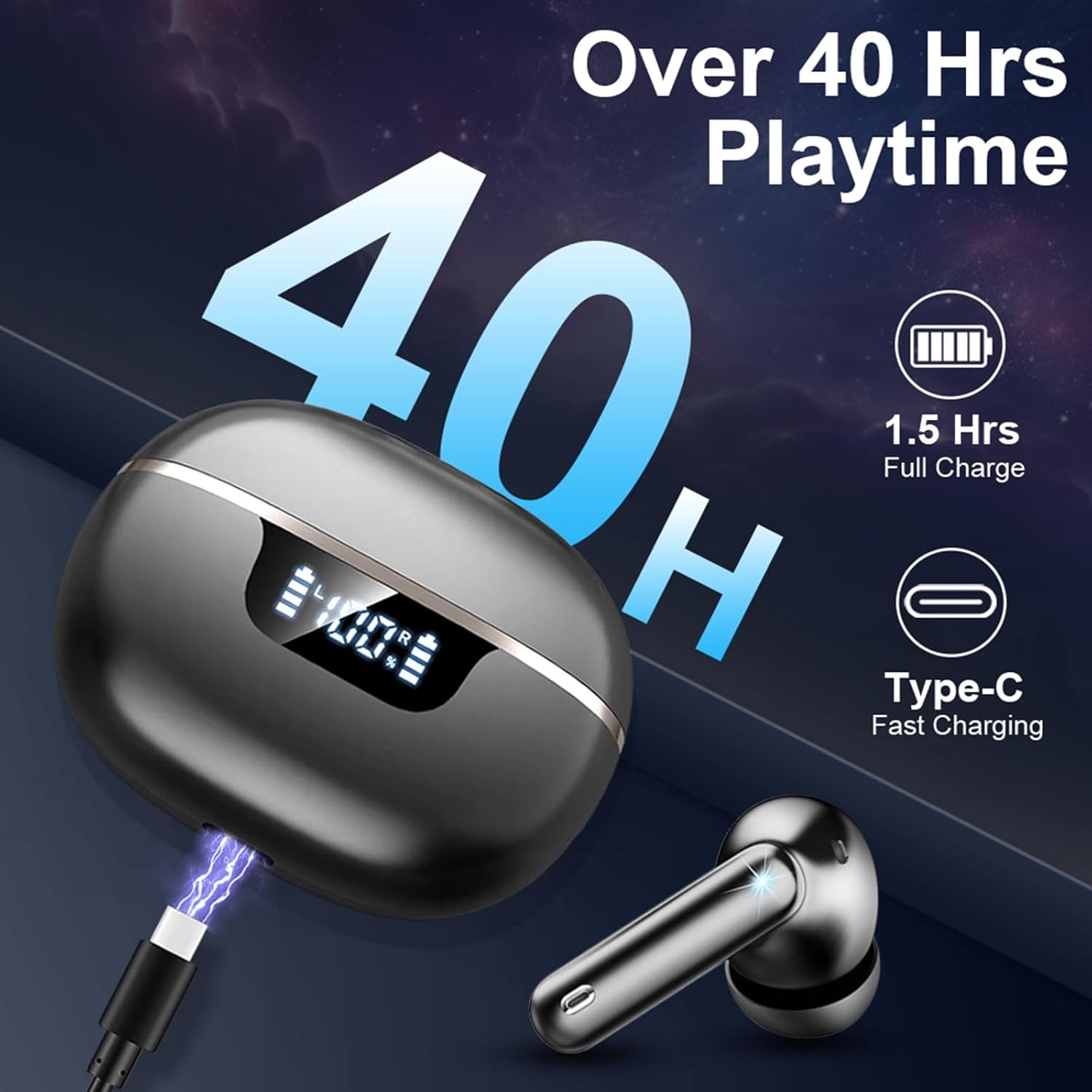 Bluetooth 5.4 Wireless Earbuds, 50H Playtime, ENC Mic, IP7 Waterproof