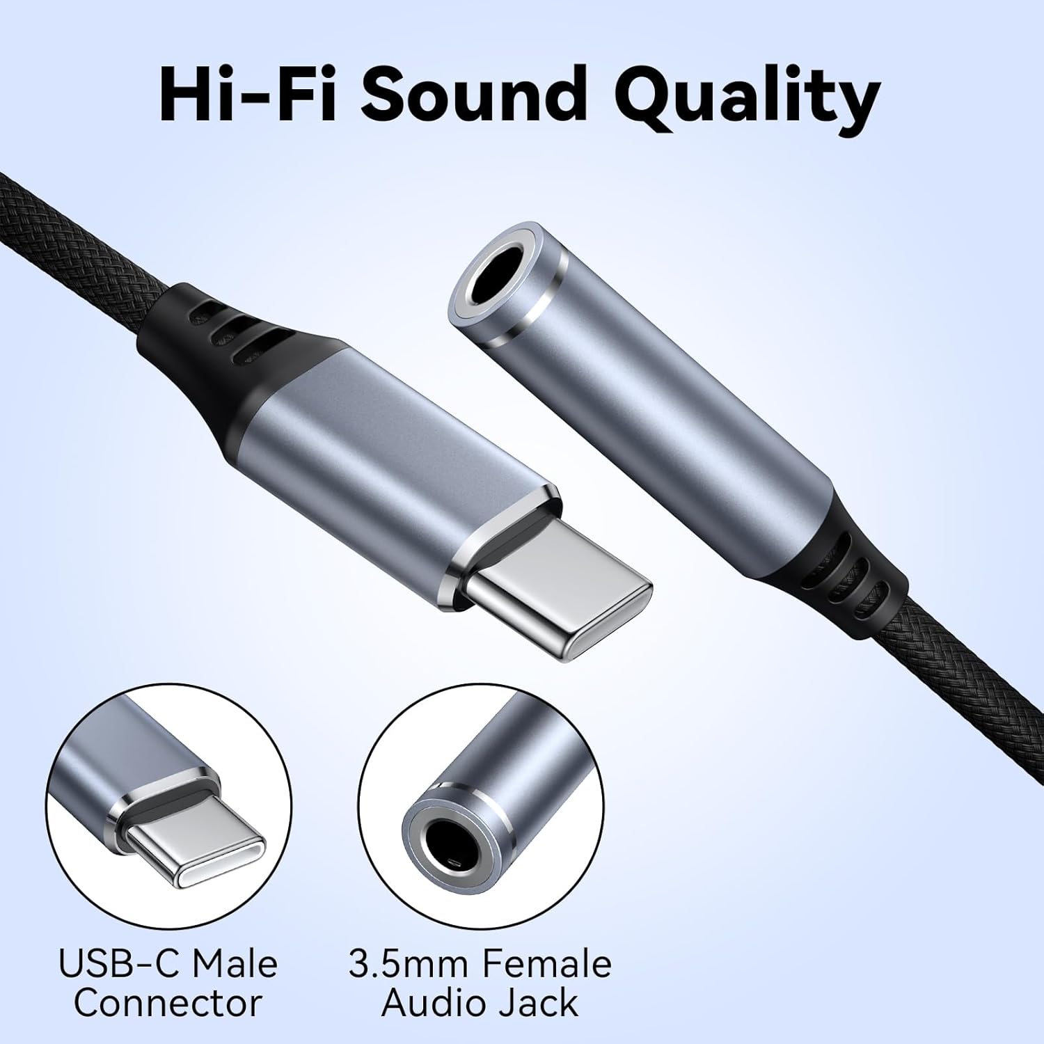 USB C to 3.5mm Headphone Adapter, Hi-Res DAC Audio Dongle Gray