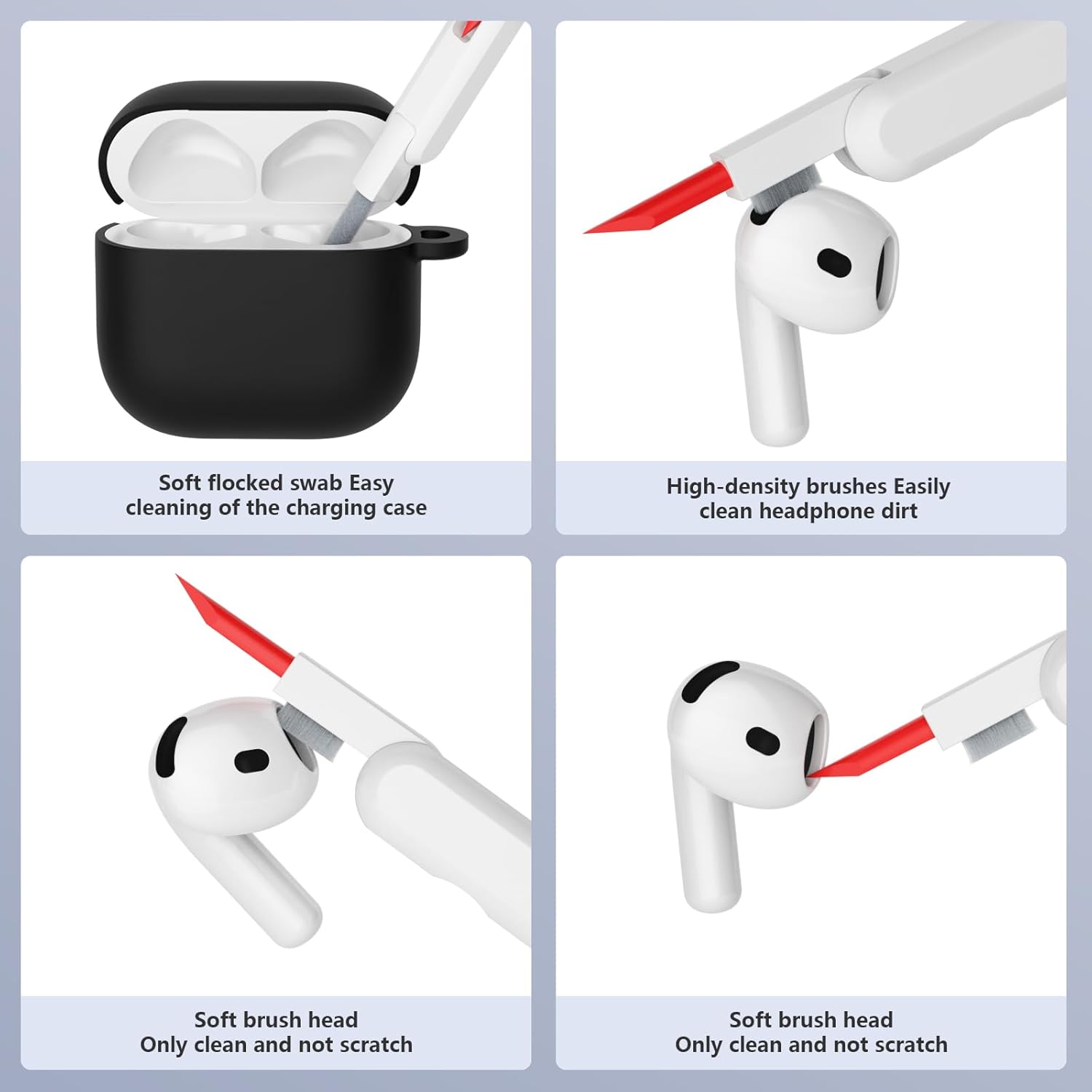 AirPods 4 Case Cover with Cleaner Kit, Soft Silicone Shockproof Black Case