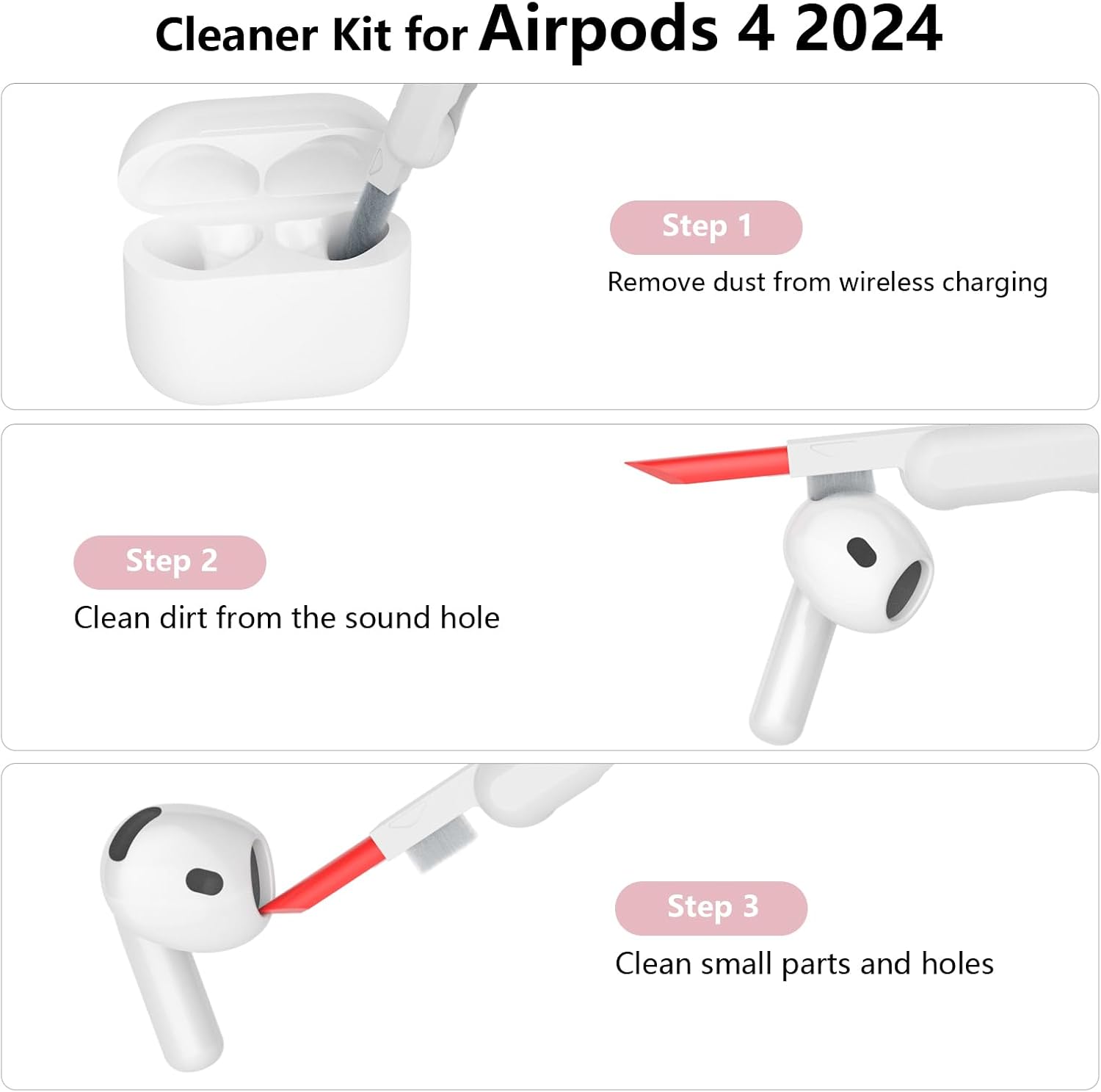 AirPods 4 Silicone Case 2024, LED Visible Cover with Cleaner Pink