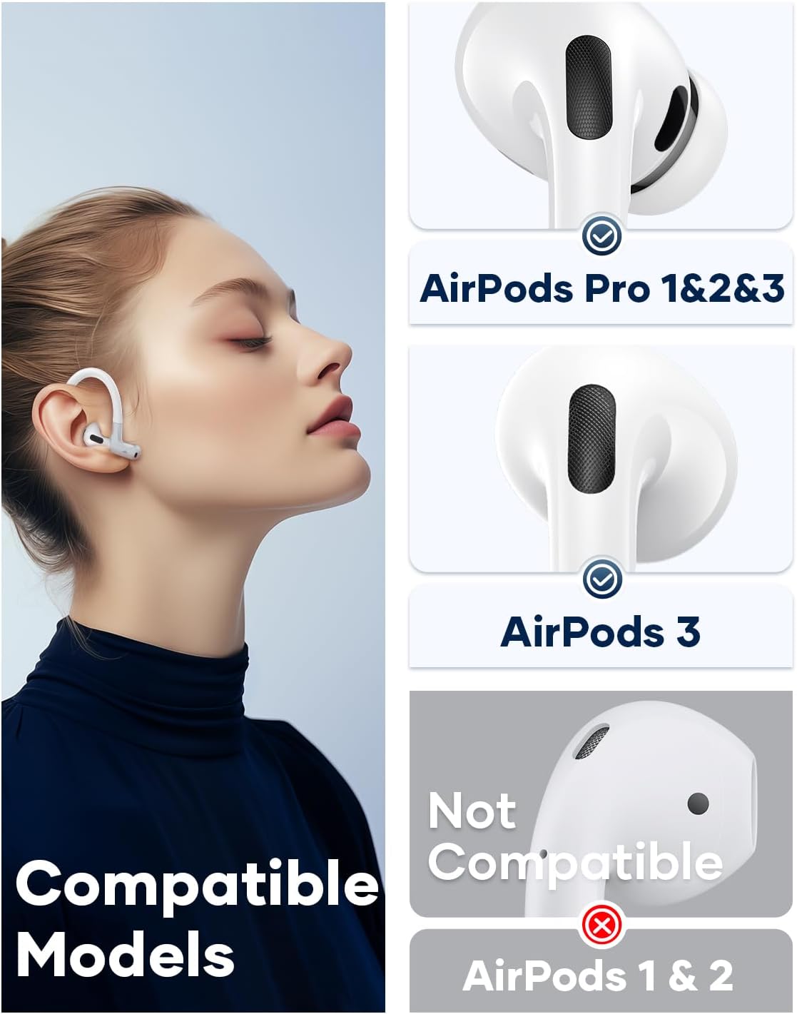 Gcioii Titanium Alloy Ear Hooks for AirPods Pro 3/2 & AirPods 3, White