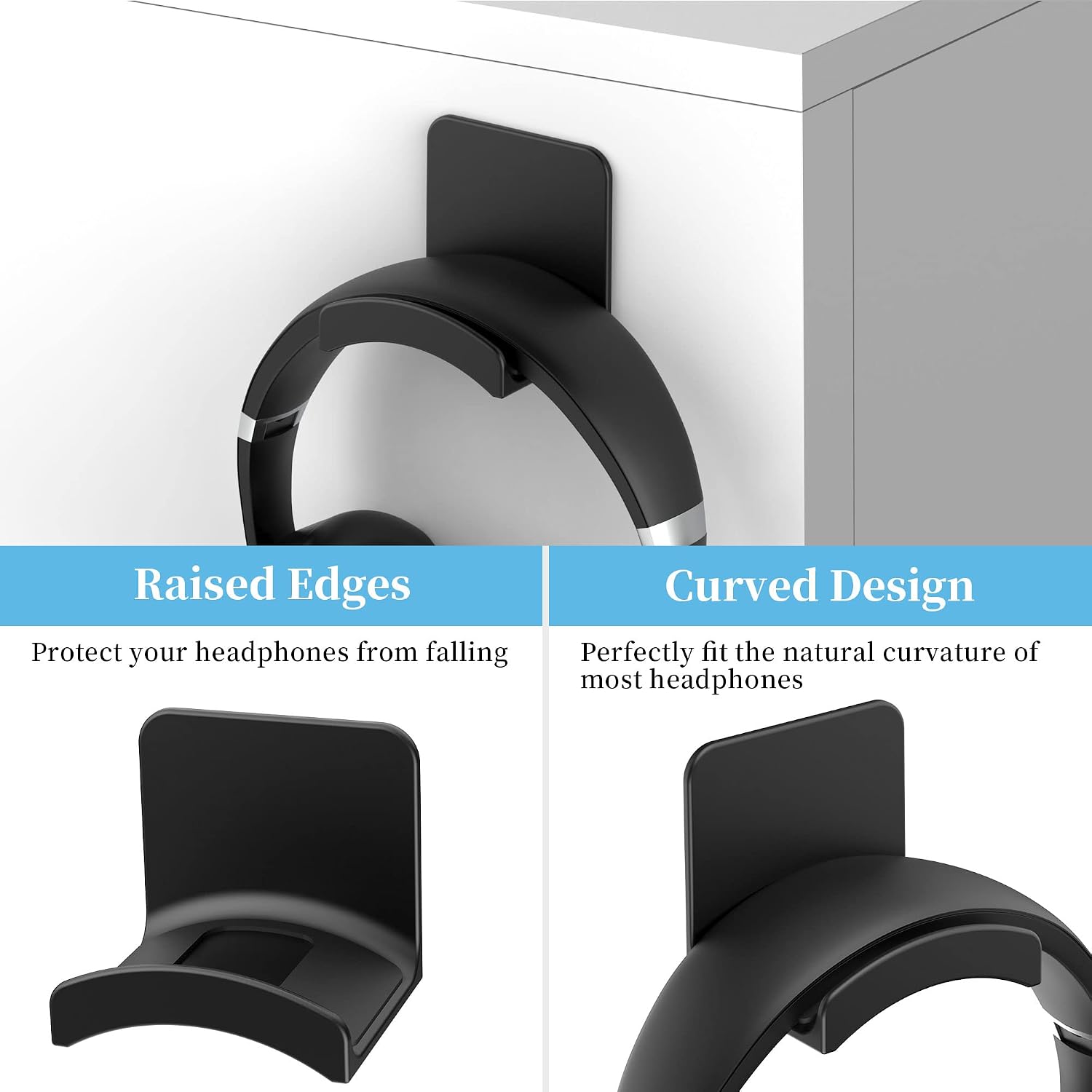 Cozycase Headphone Mount Hanger Holder Adhesive Headset Hook, Black