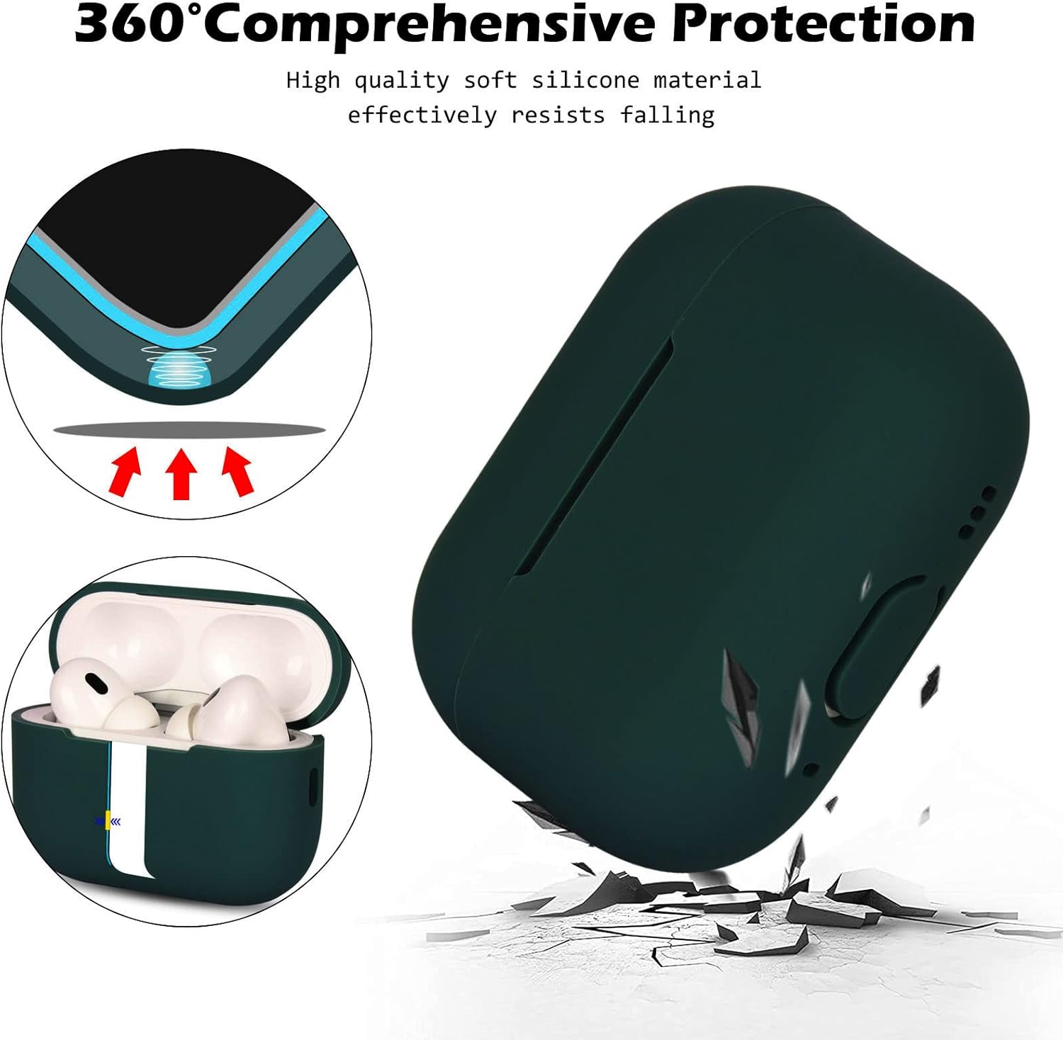 Silicone Case for AirPods Pro 2 Shockproof Cover with Lanyard Green