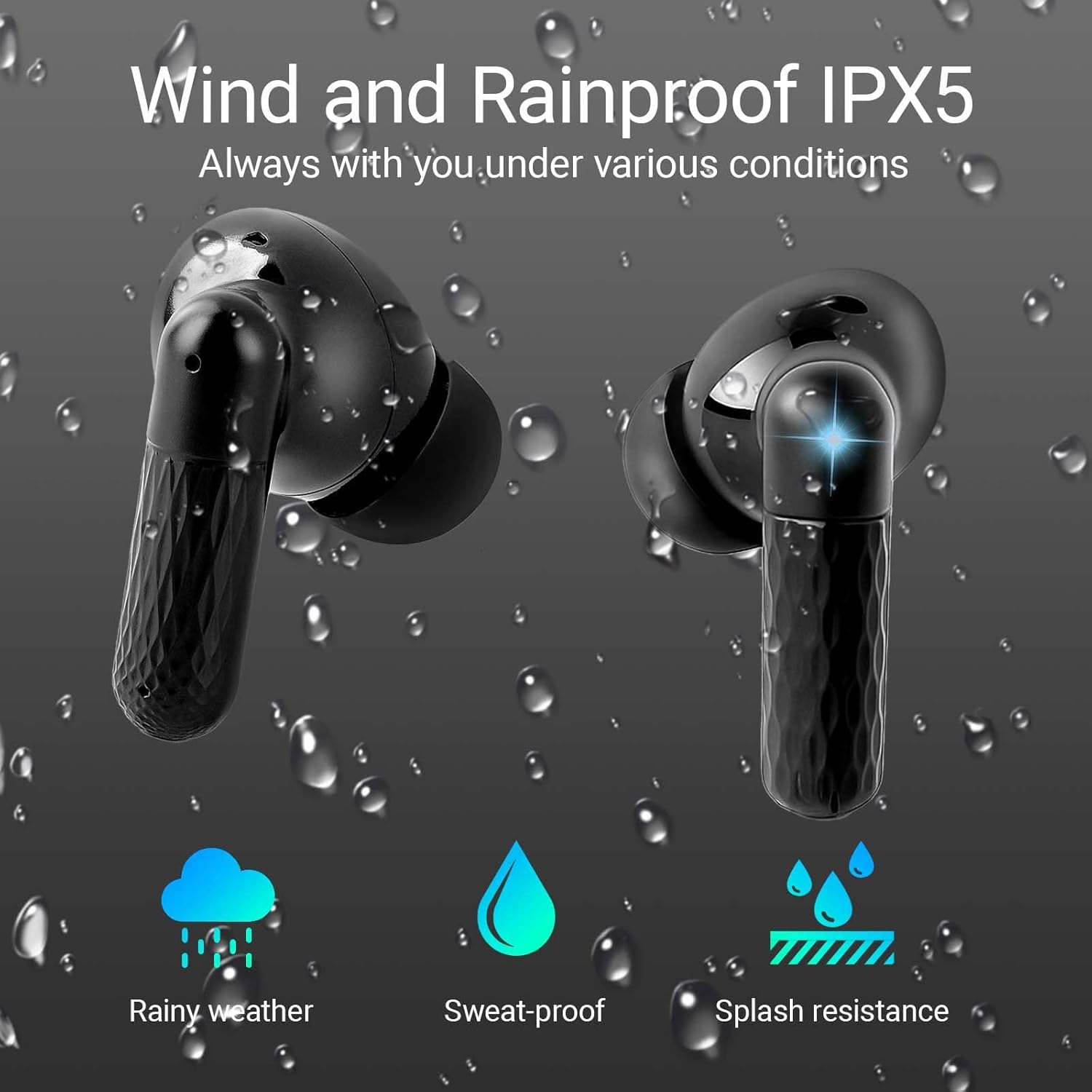 Wireless Bluetooth 5.3 Earbuds USB-C, Touch Control, HiFi Stereo, Deep Bass, CVC Noise Cancelling (Water-Resistant)