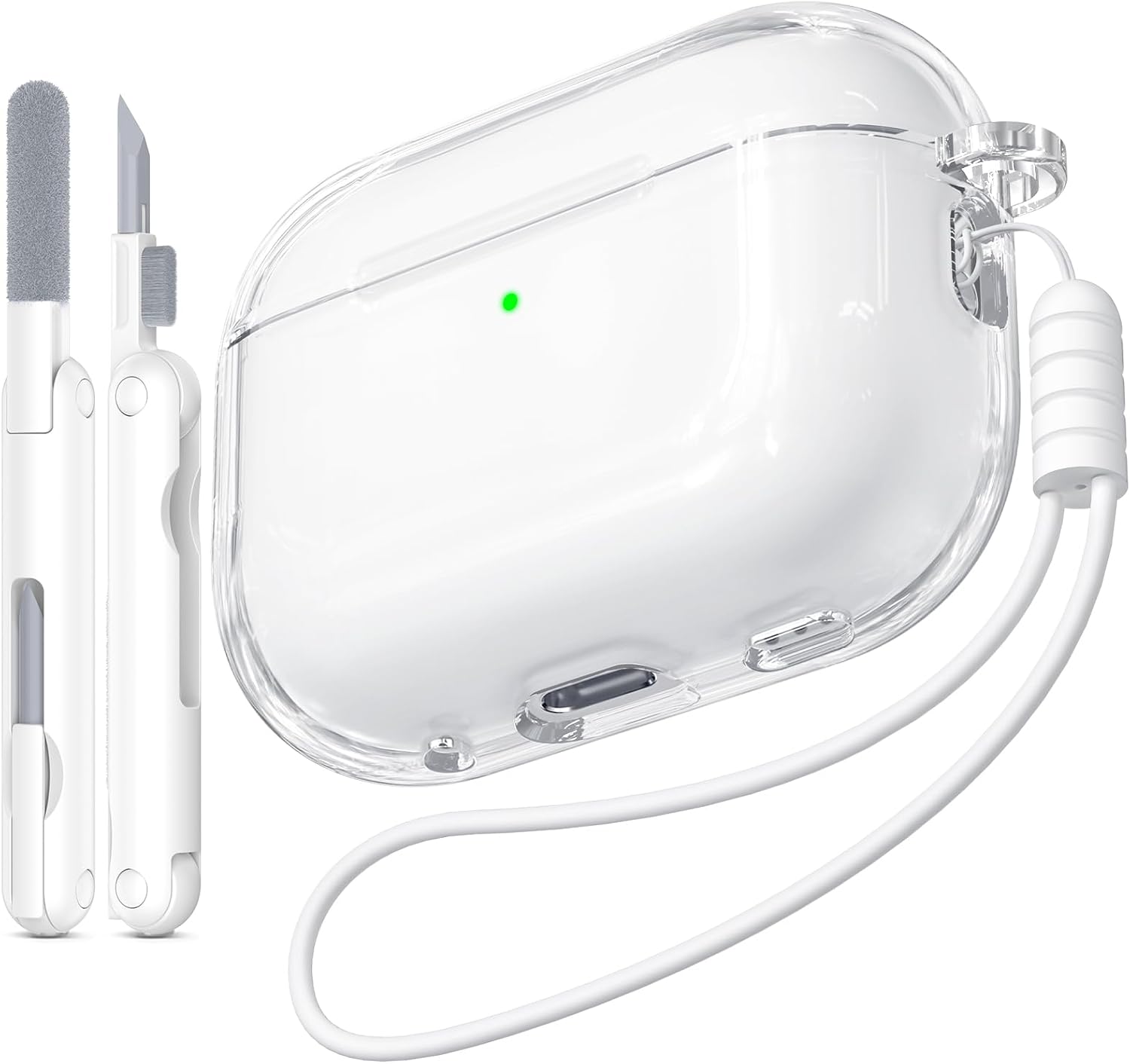 Clear TPU AirPods Pro 3 case with shockproof protection, cleaning kit
