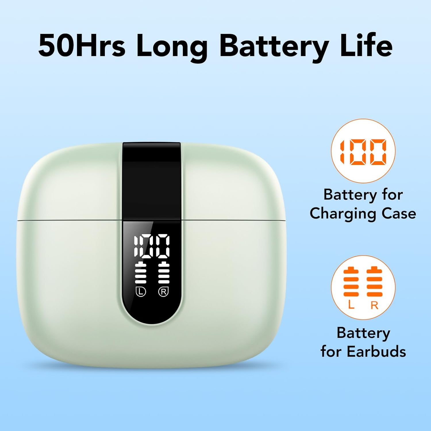 Bluetooth 5.3 Wireless Earbuds, 50H Playtime, ENC Noise Cancelling