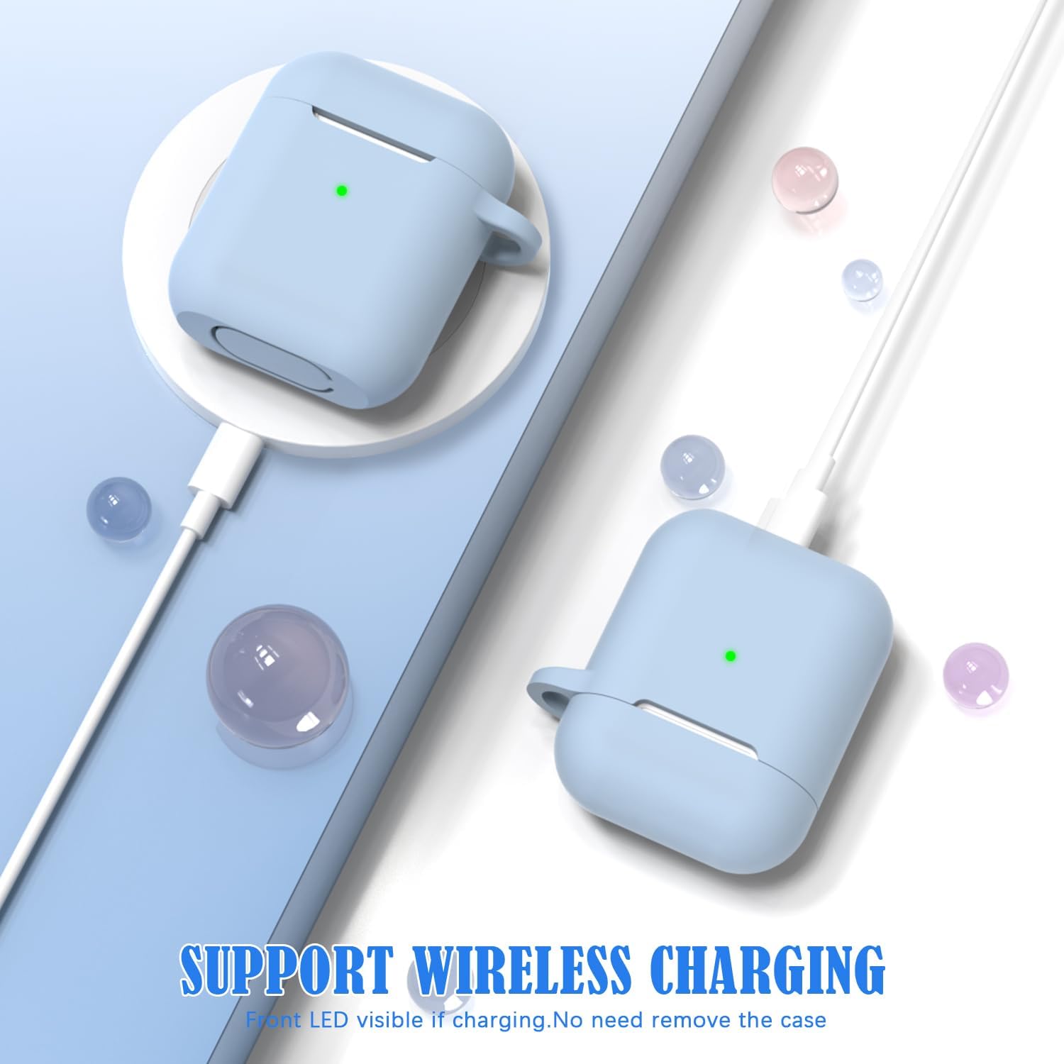 AirPods Case Cover with Cleaning Kit & Keychain, Sky Blue Silicone