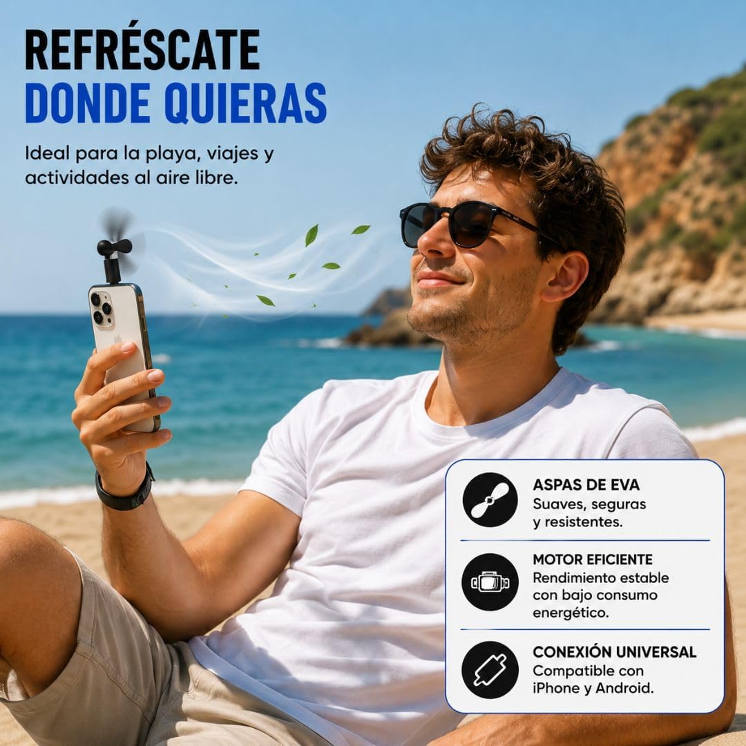 USB-C & Lightning Smartphone Cooling Fan, Pocket-Size, Ultra-Quiet