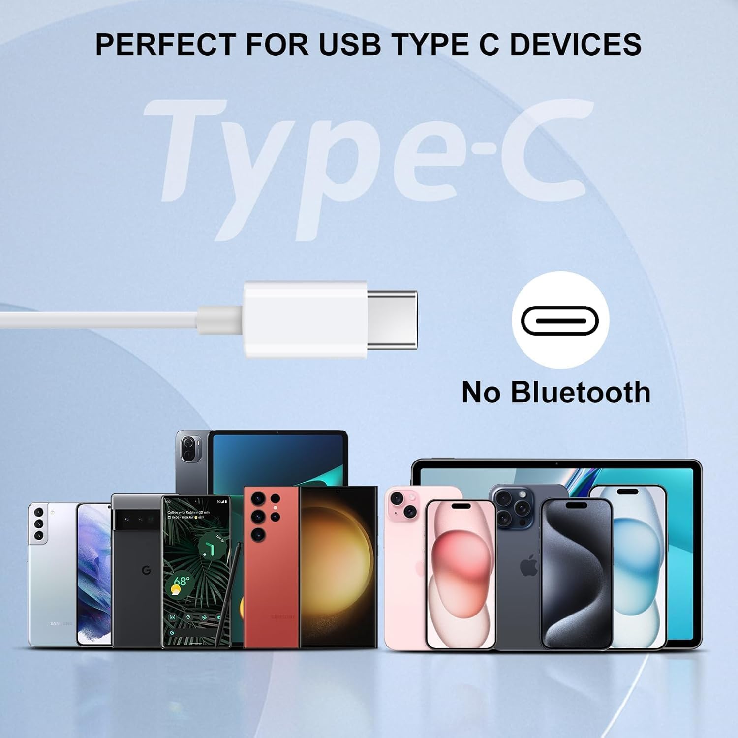 USB C Headphones iPhone 17 16 15 Samsung S25 Wired Earphones Mic 70C