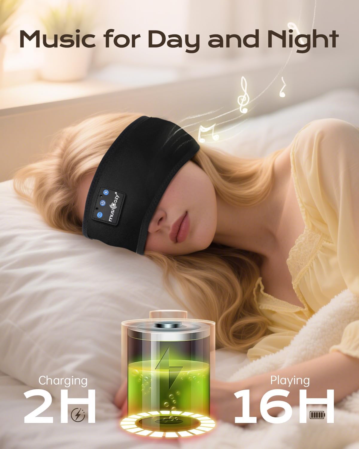 MUSICOZY Sleep Headphones Bluetooth 5.4 Headband Eye Mask for Sleep 5