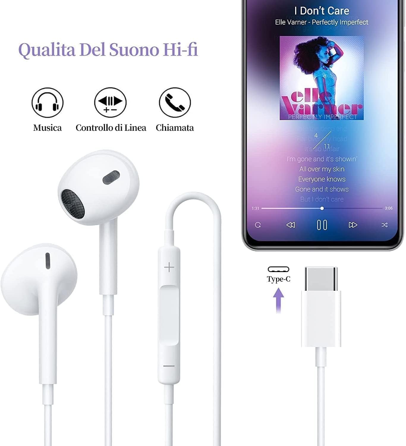 USB C Headphones iPhone 17 16 15 Samsung S25 Wired Earphones Mic 70C