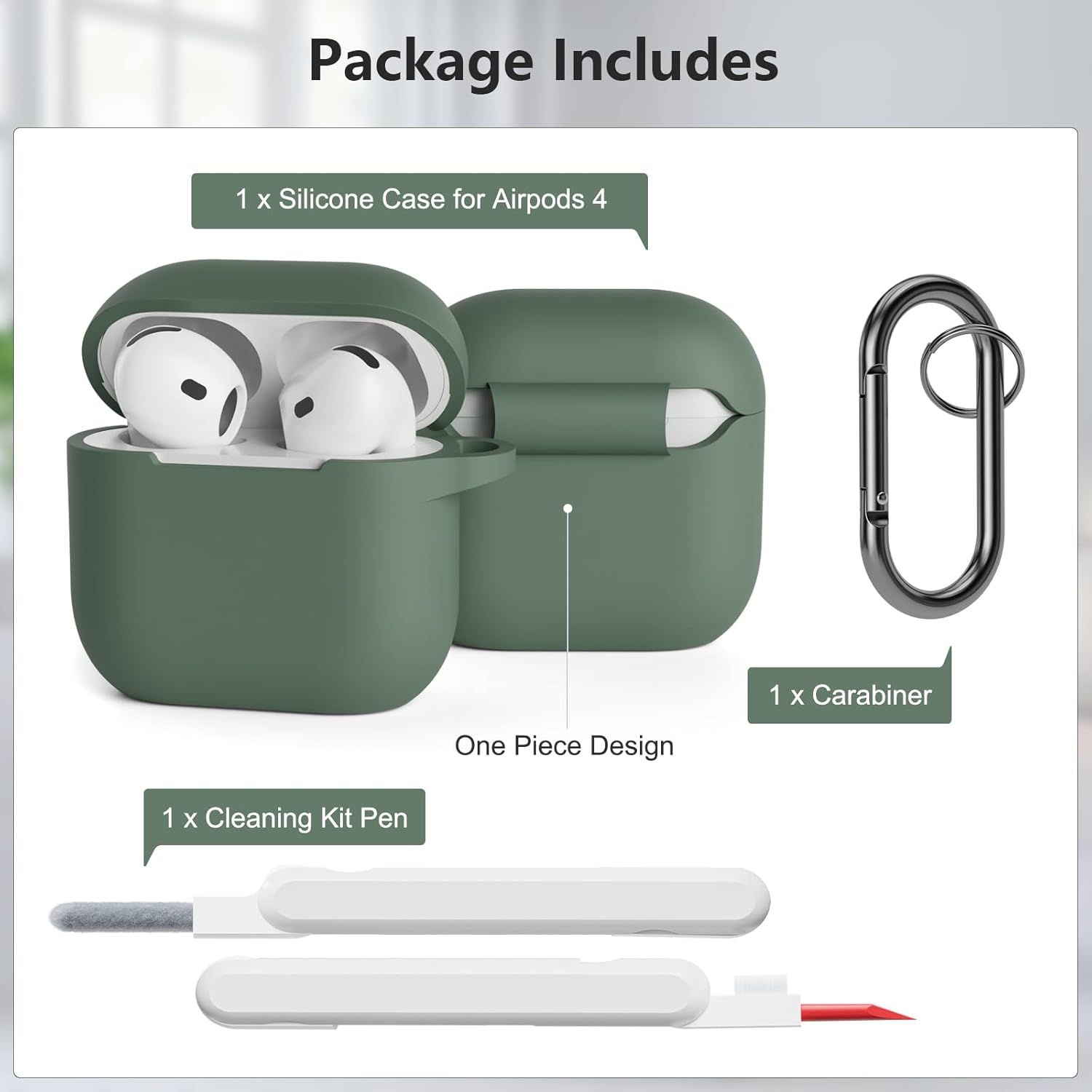 AirPods 4 Case 2024 with Cleaner Kit, Shockproof Silicone Cover, Green