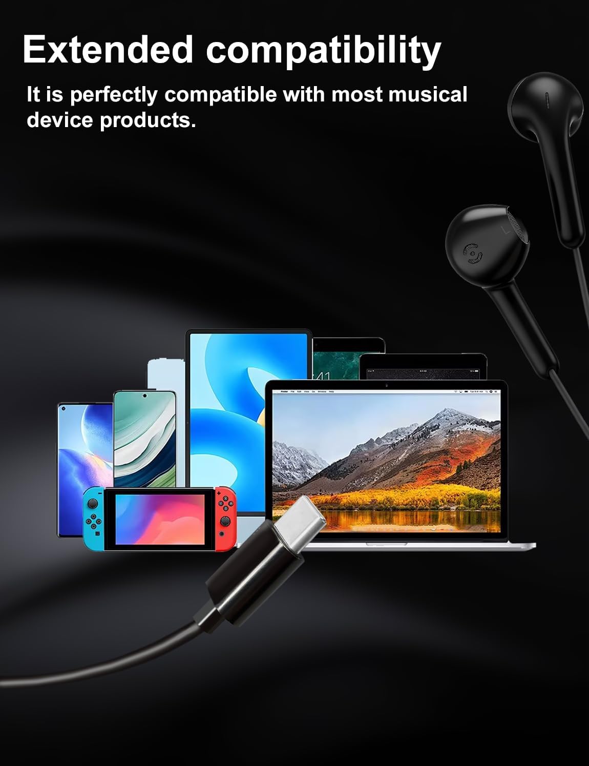 USB-C Wired Earbuds for iPhone 17/16/15 Pro Max, Type-C Headphones