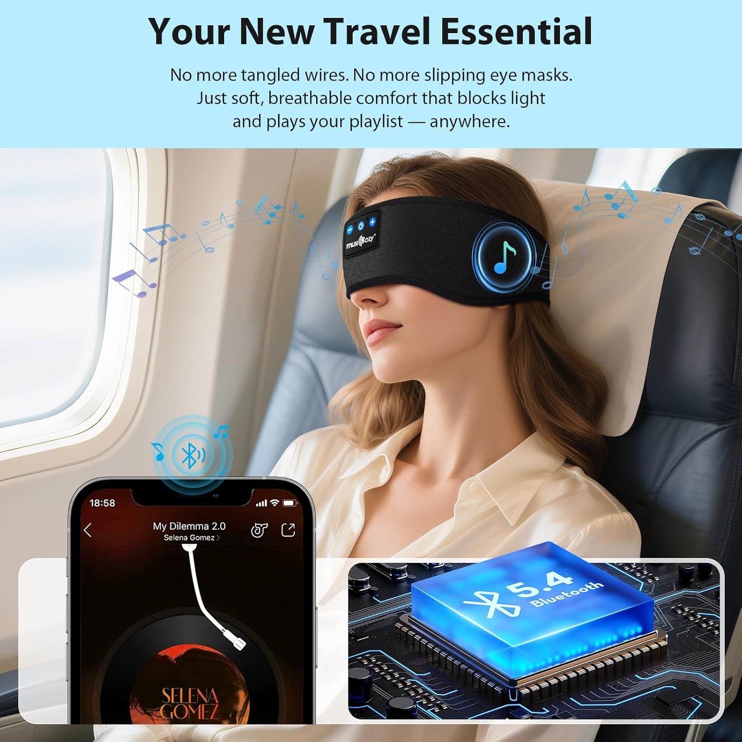 MUSICOZY Sleep Headphones Bluetooth Headband for Side Sleepers 16H Playtime