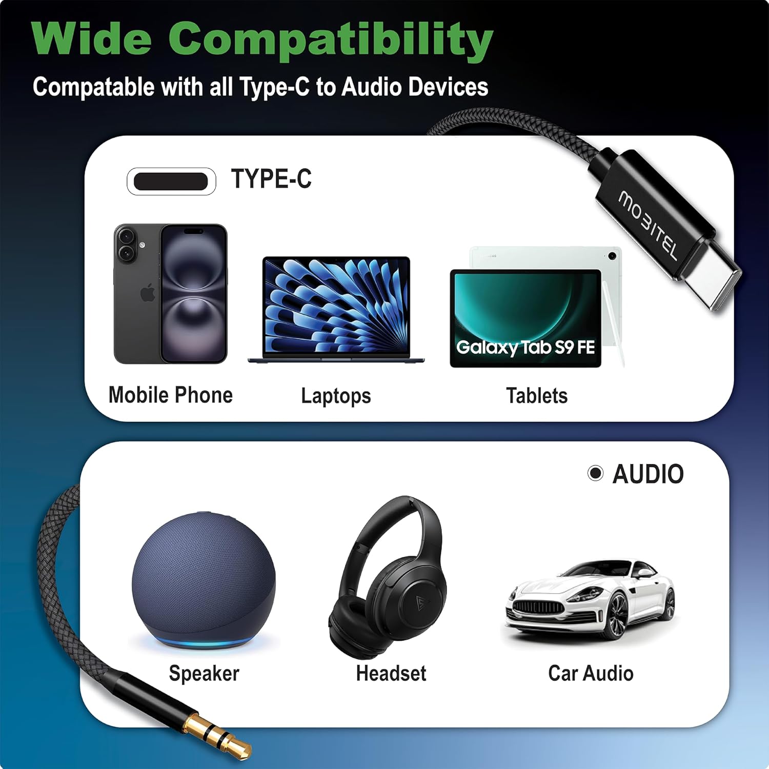 USB-C to 3.5mm Audio Cable 1M Car Stereo iPhone Samsung iPad MacBook