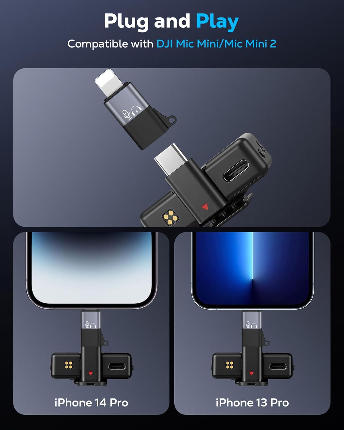 MoKo DJI Mic Mini USB-C to Lightning Adapter for iPhone Audio & Charging